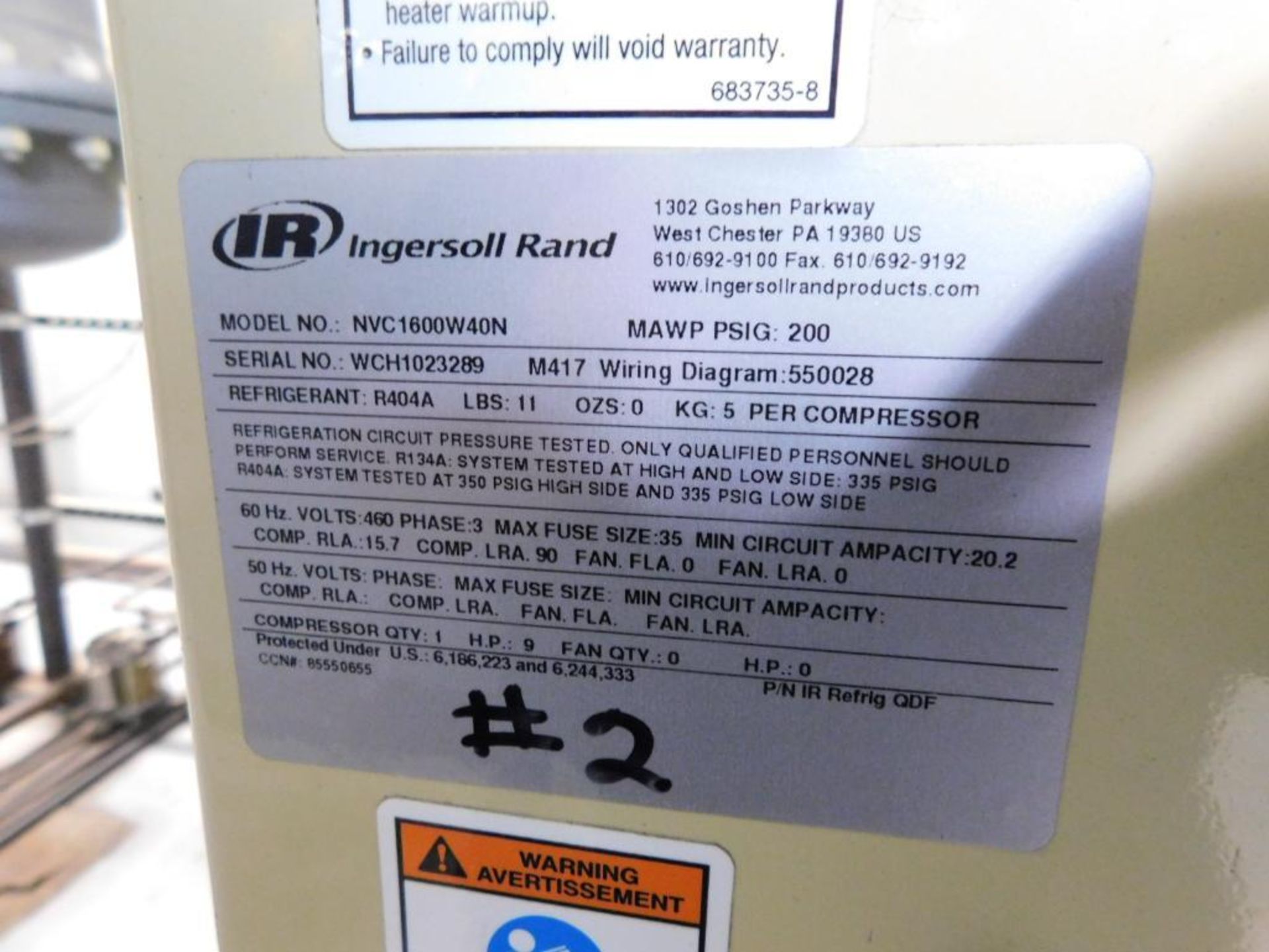 Ingersoll-Rand NVC1600W40N Air Dryer, S/N WCH1023289 (LOCATION: IN COMPRESSOR/BOILER ROOM, 3RD FLOOR - Image 6 of 7