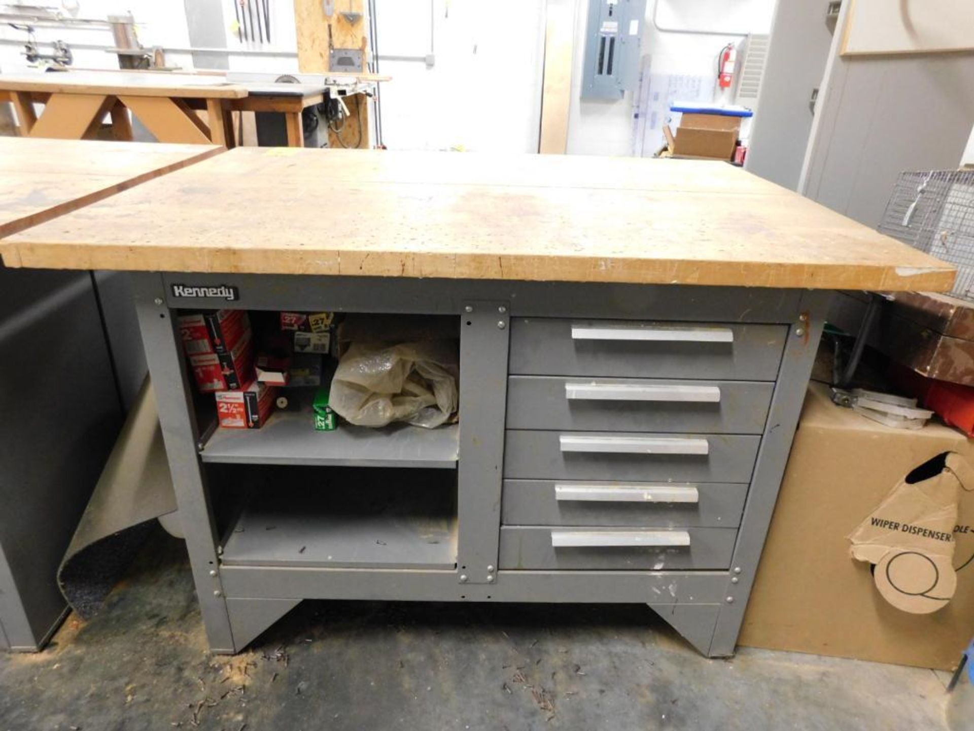 LOT: (2) Kennedy 54" x 20" Maple Top 5-Drawer Work Benches w/Contents of Wood Work Supplies (LOCATIO - Image 2 of 12