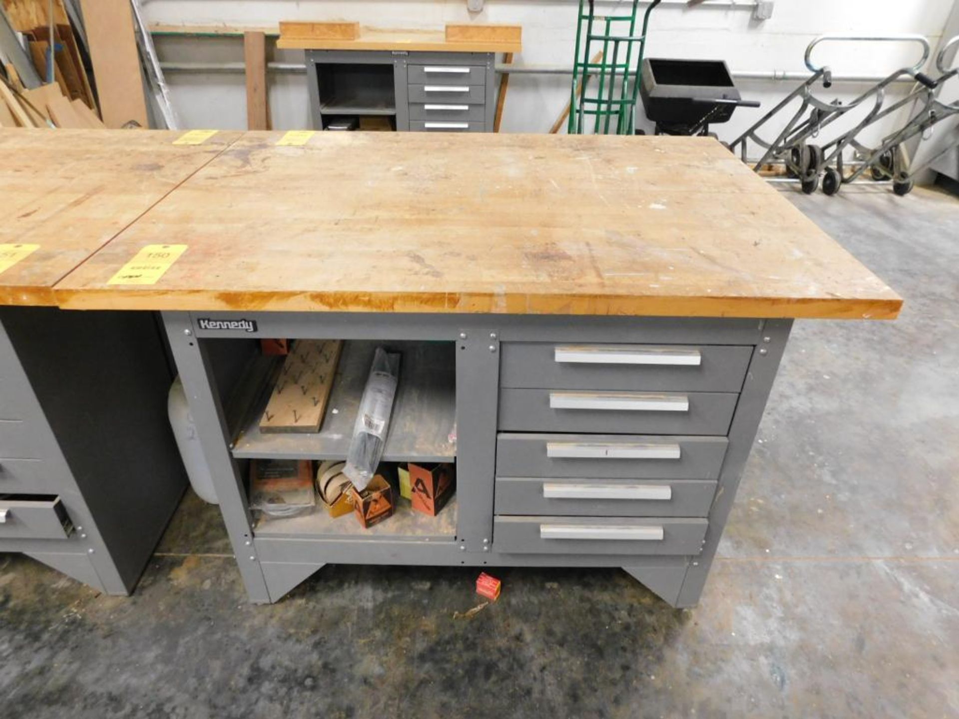 LOT: (2) Kennedy 54" x 20" Maple Top 5-Drawer Work Benches w/Contents of Wood Work Supplies (LOCATIO
