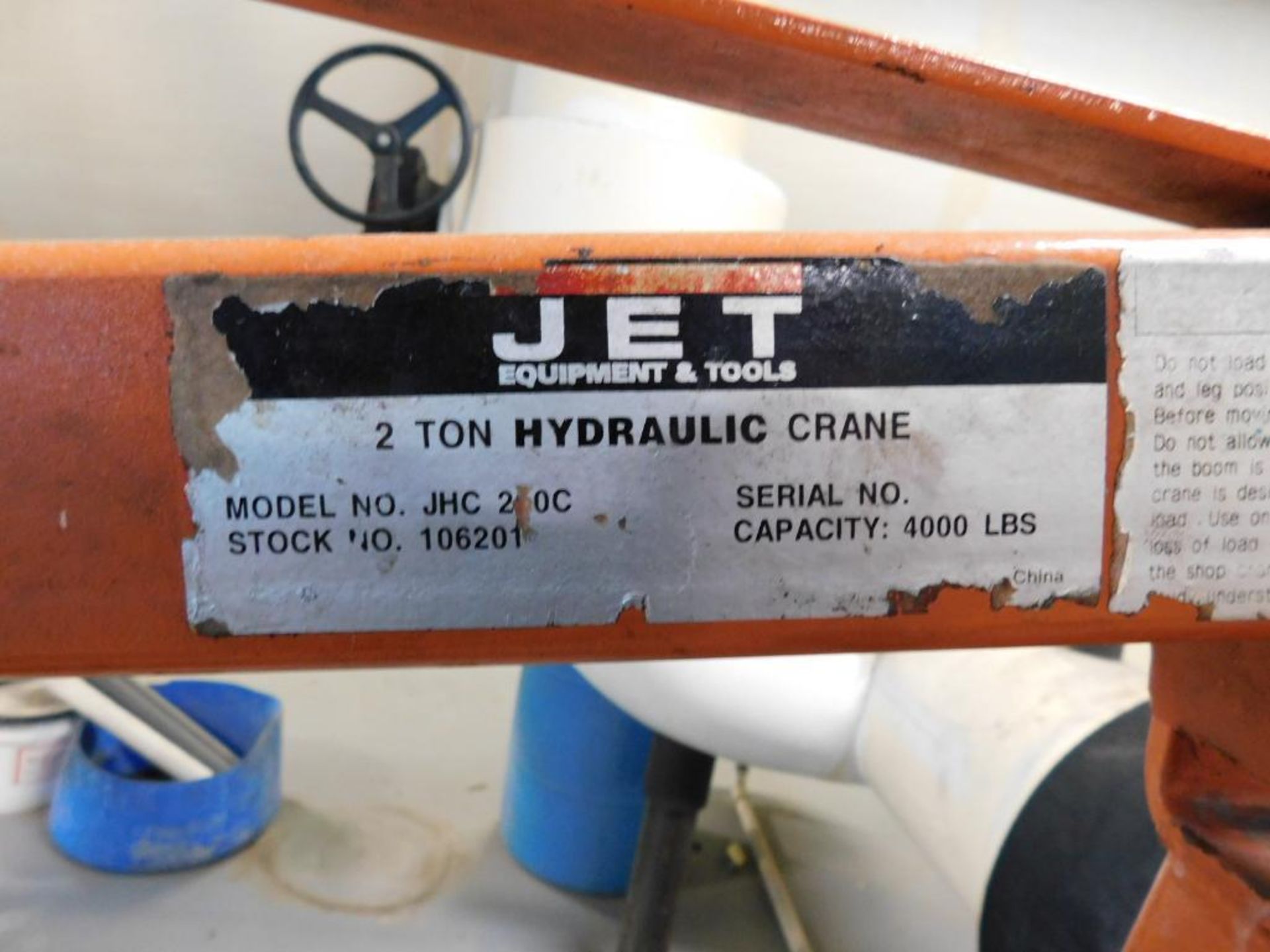 Jet 2-Ton Hydraulic Engine Hoist (LOCATION: IN COMPRESSOR/BOILER ROOM, 3RD FLOOR) - Image 4 of 4