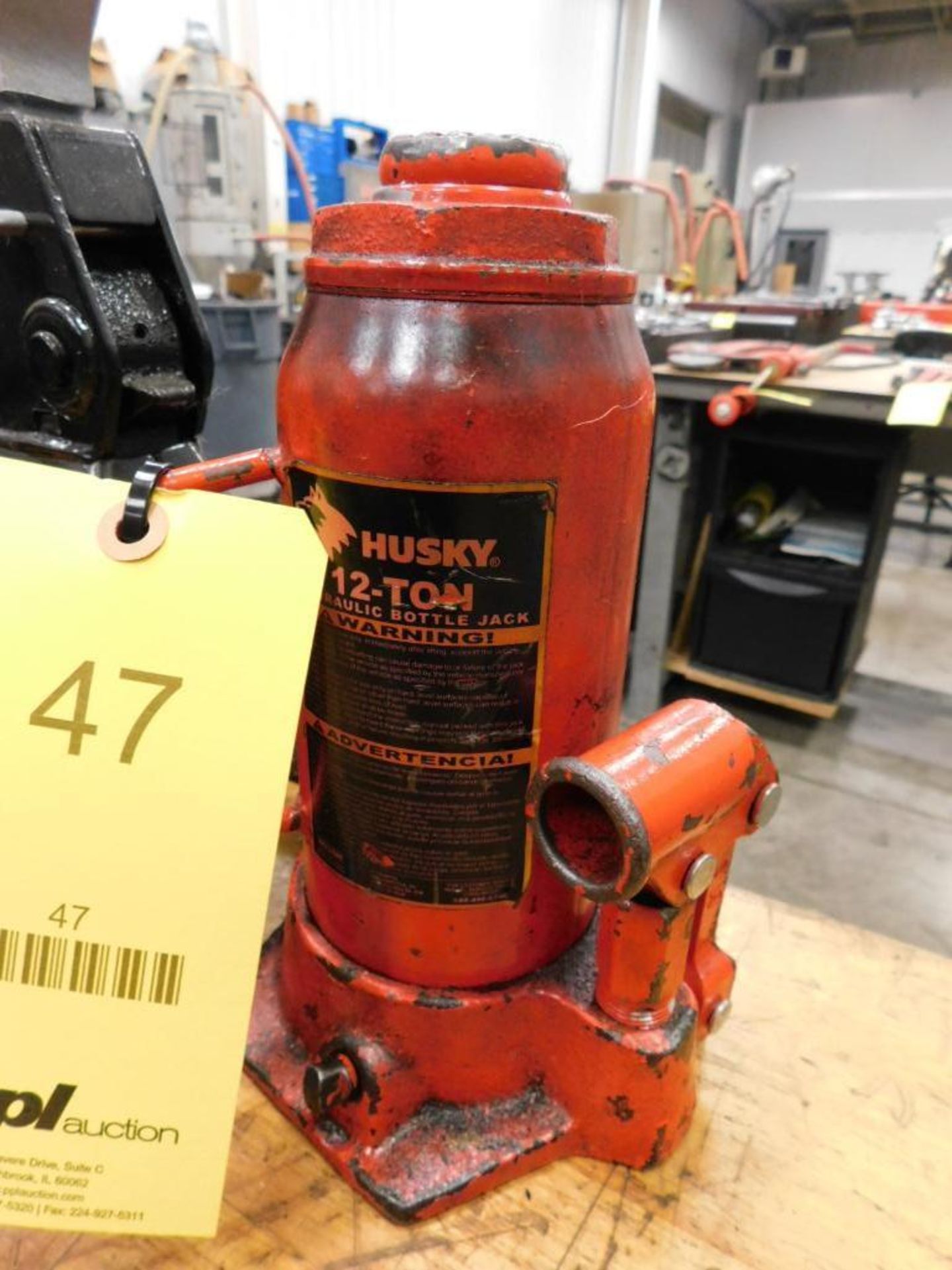 LOT: Husky 12-Ton Hydraulic Bottle Jack, (2) Husky 3-Ton Jack Stands - Image 2 of 3