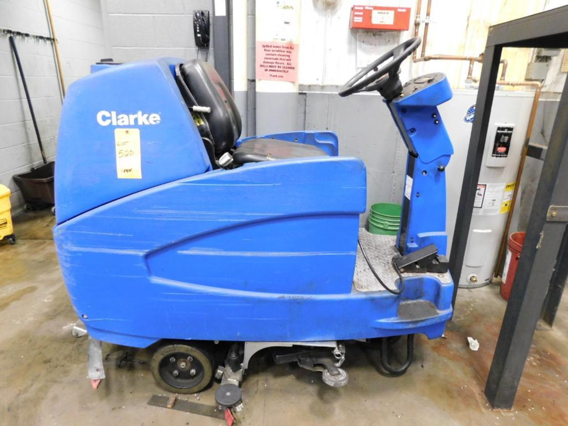 Clarke Focus 34 Floor Scrubber, 34" Wide, Ride On Type, Battery Powered, On Board Charger, S/N 30001