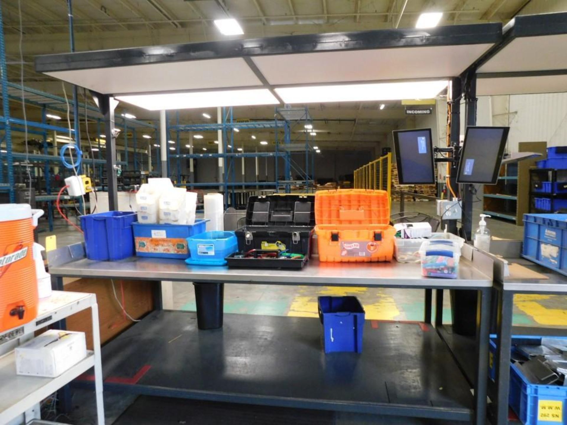 LOT: Contents Inside Safety Cage of: (2) 8' x 4' Stainless Steel Top Tables w/Overhead Lights, (4) H - Image 6 of 11