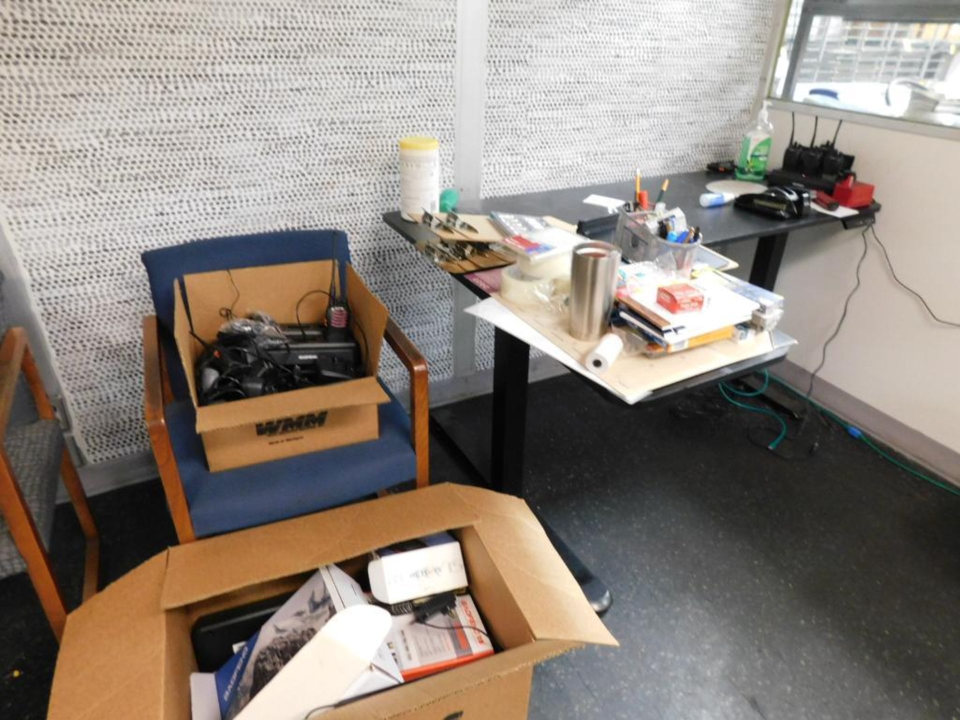 LOT: Contents of (2) Shipping Offices: (4) HP Computer Monitors, Desks, Cabinets, Chairs, Brother Pr - Image 12 of 12