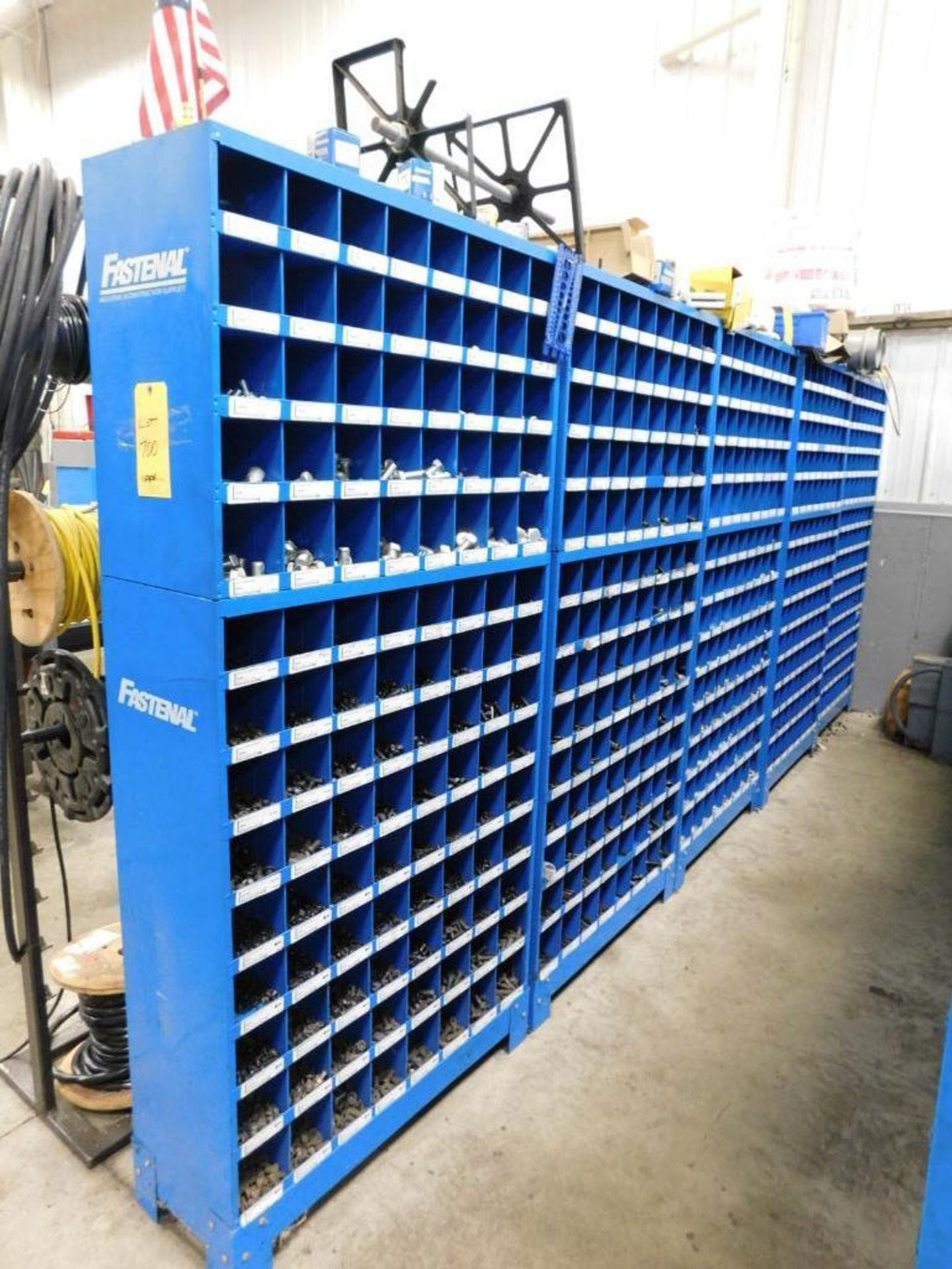 LOT: (5) Sections Fastenal Compartment Organizers w/Contents of Assorted Hardware, Bolts, Nuts, Wash