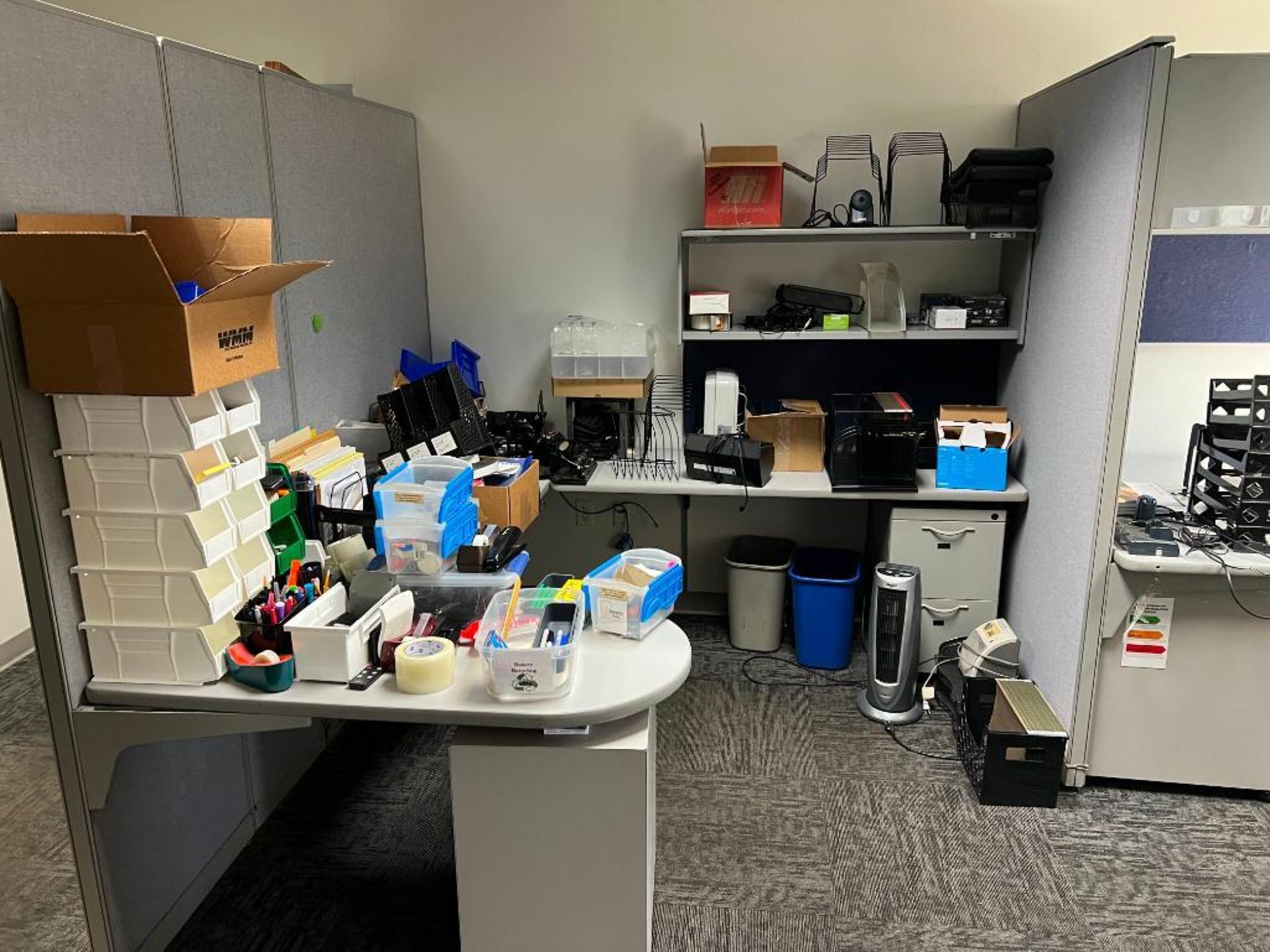 LOT: Contents of (9) Cubicles: Desks, Chairs, Office Supplies, Zebra GK420T Thermal Printer, Lexmark - Image 8 of 18