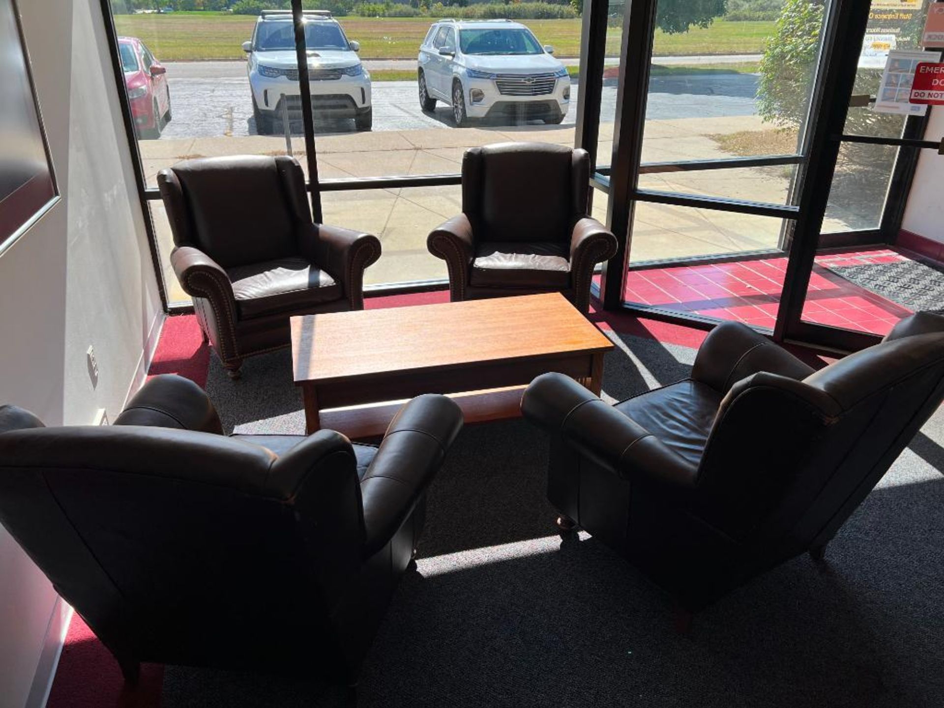 LOT: Contents of Lounge: (4) Lounge Chairs, (3) Wooden Tables