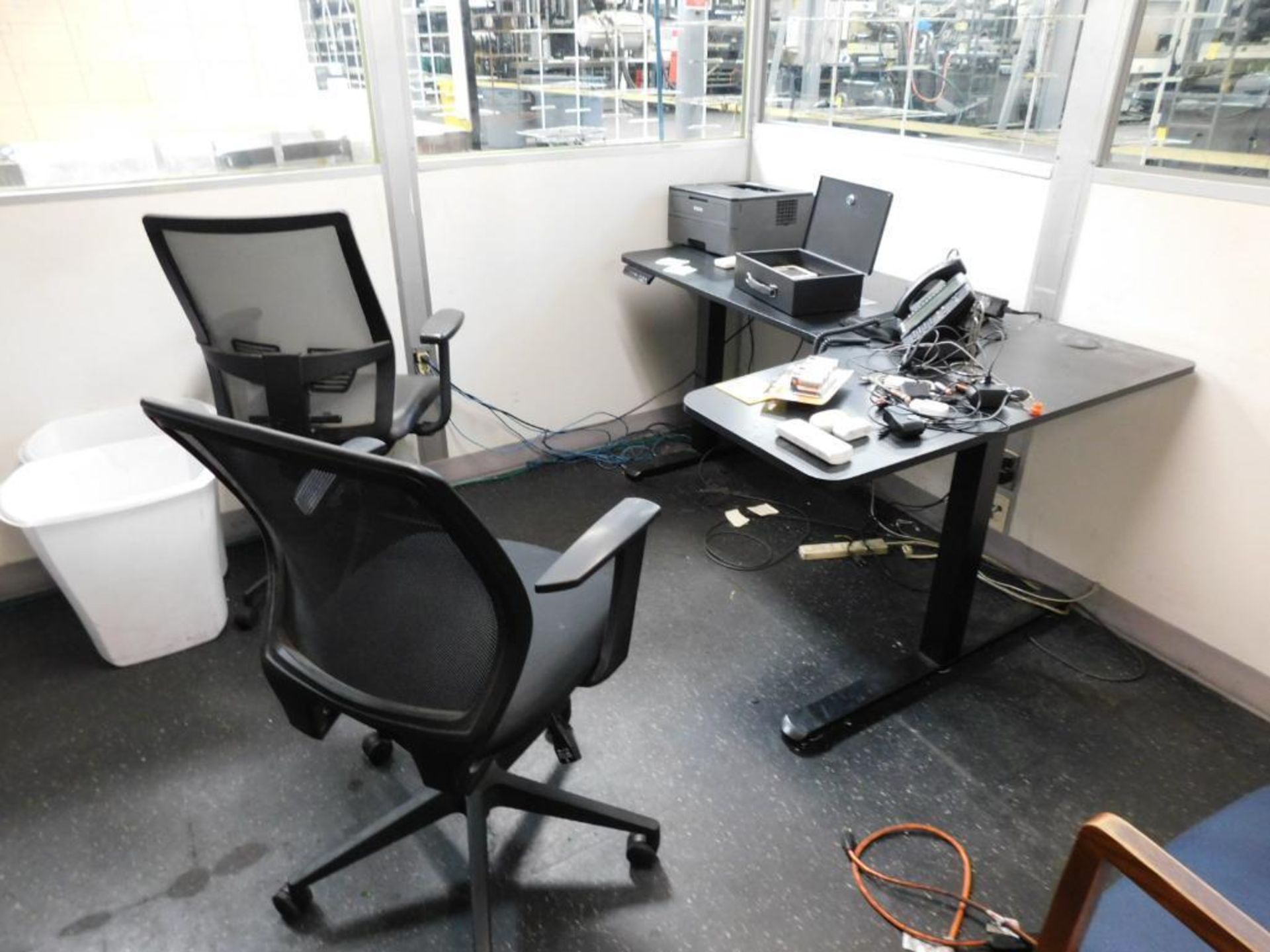 LOT: Contents of (2) Shipping Offices: (4) HP Computer Monitors, Desks, Cabinets, Chairs, Brother Pr - Image 11 of 12