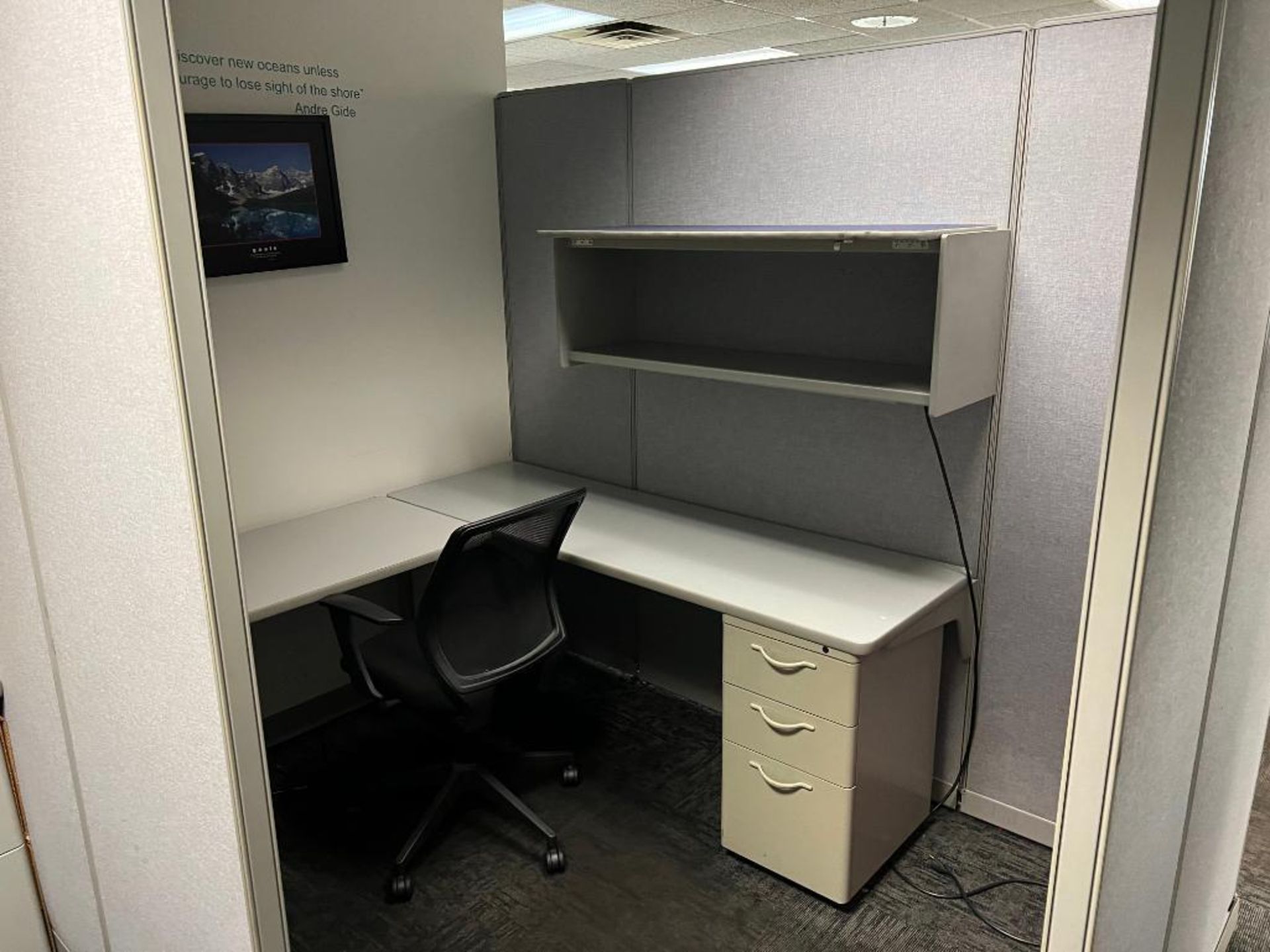 LOT: Contents of (9) Cubicles: Desks, Chairs, Office Supplies, Zebra GK420T Thermal Printer, Lexmark - Image 3 of 18