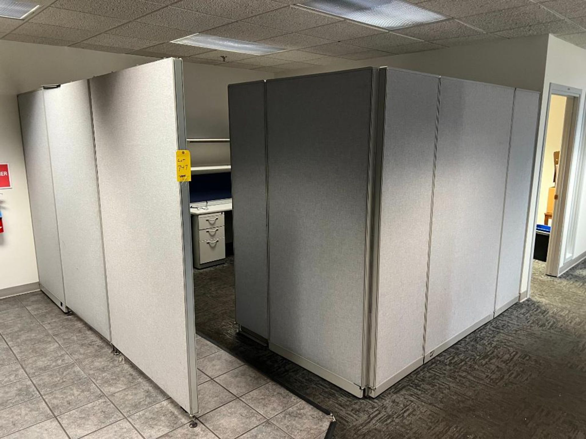 LOT: Contents of (9) Cubicles: Desks, Chairs, Office Supplies, Zebra GK420T Thermal Printer, Lexmark