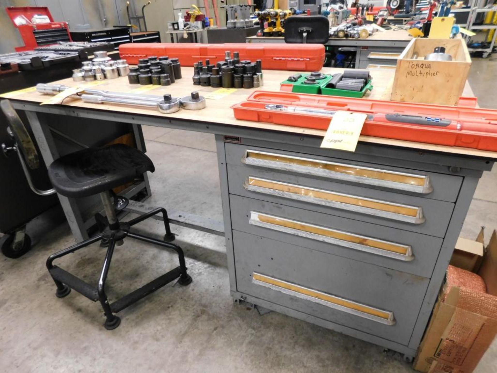 LOT: (2) Lyon 40-Drawer Tooling Cabinet & 72" x 36" Table, (12) 72" x 30" Maple Top Work Bench