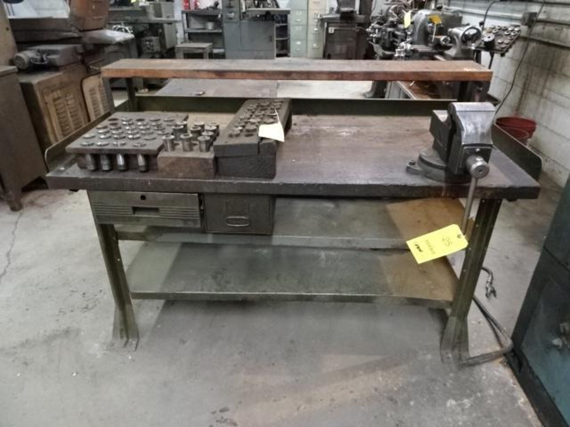 LOT: (2) 5' Wood Workbenches w/ Table Vises