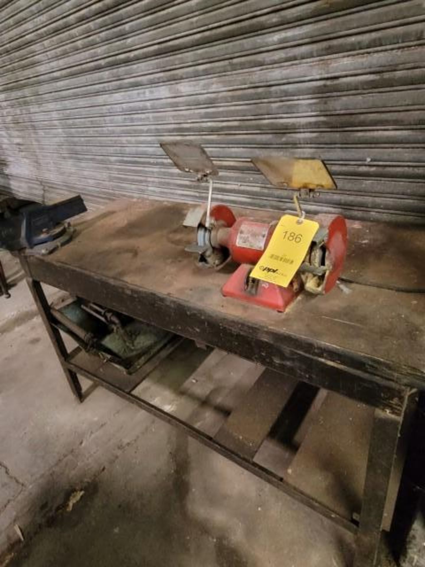 LOT: 5' Wood Workbench w/ (1) Baldor 3 HP Grinder and (1) Table Vise - Image 3 of 5