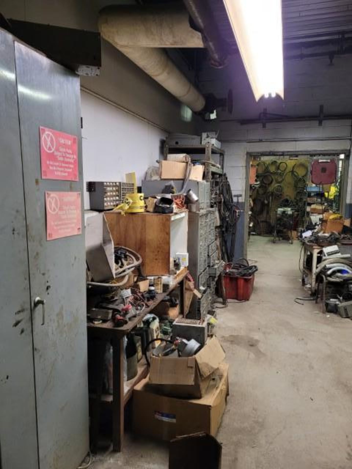 LOT: of Assorted Machine Supplies Consisting of: Cabinets, Motors, Clamps, Nuts, Bolts, Fasteners, D