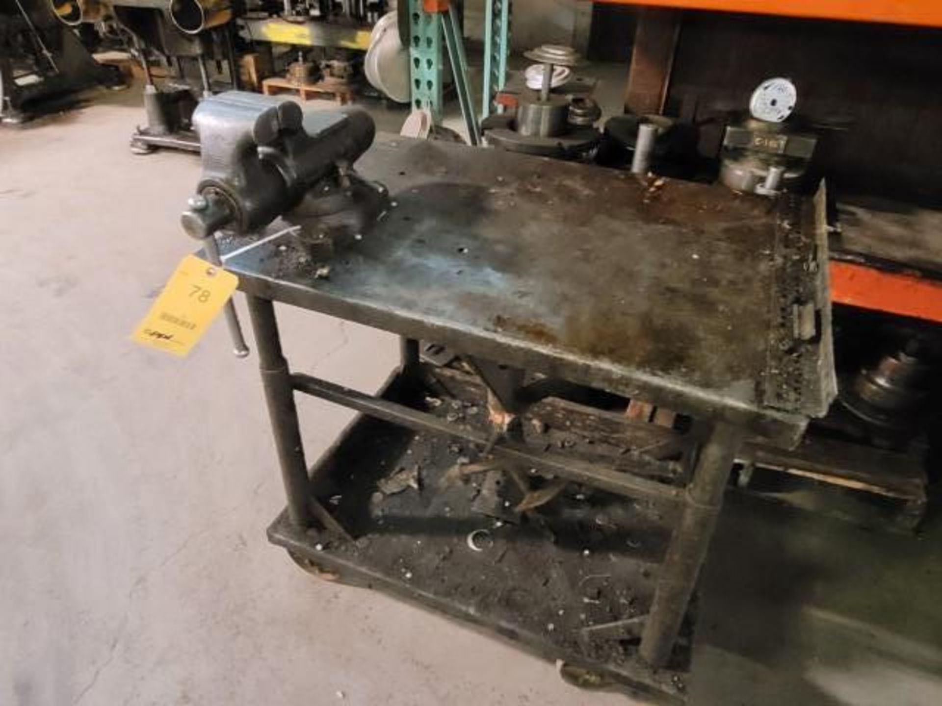 Metal Die Lift Cart, Approx Machine Size: 39" x 29" x 43", w/ Wilton 4" Table Vise