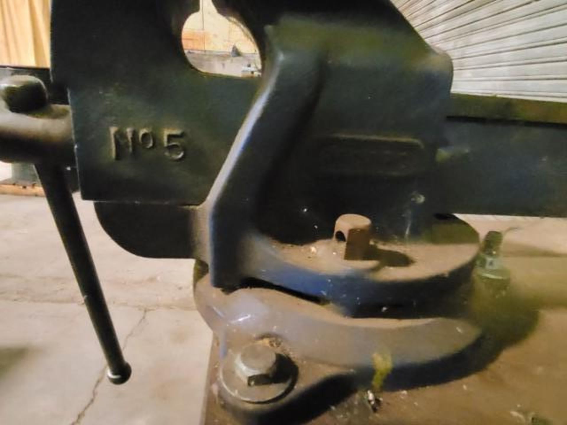LOT: 5' Wood Workbench w/ (1) Baldor 3 HP Grinder and (1) Table Vise - Image 4 of 5