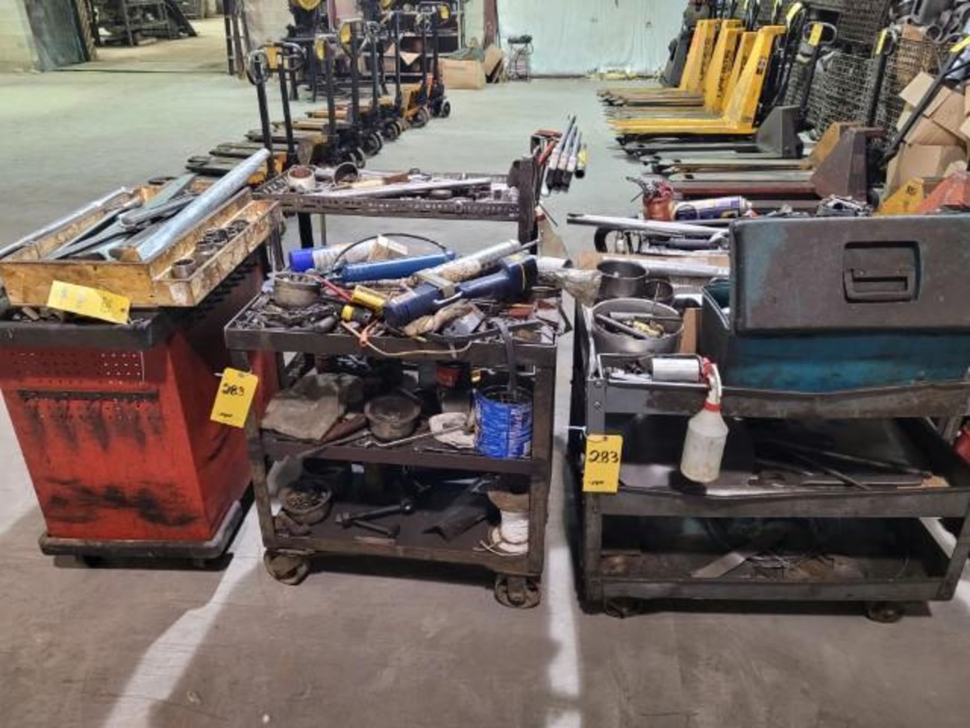 LOT: (6) Utility Carts w/ Hand Tools Consisting of: Sockets, Wrenches, Tool Boxes, Handles, Nuts, Bo