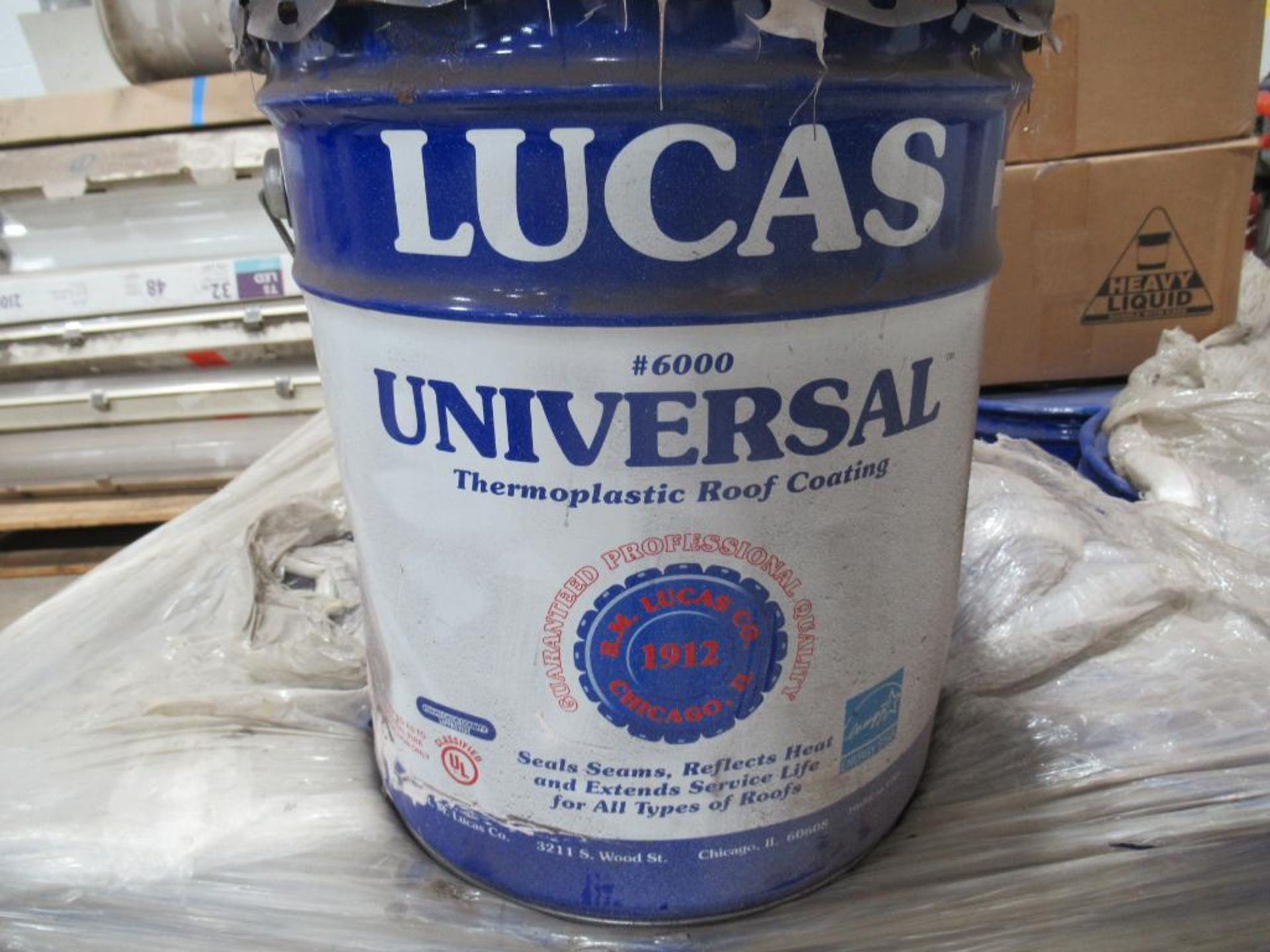 LOT: (10) 5-Gallon Lucas Roof Top Coating & Cases 1 Gallon Carboline Carboguard 60 Part A on Pallet - Image 2 of 3