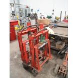 LOT: (2) Rol-A-Lift Model M-4 Hydraulic Carts, Set 4,000 lb. Capacity, (1) Barrel Cart, (1) Weld Tan