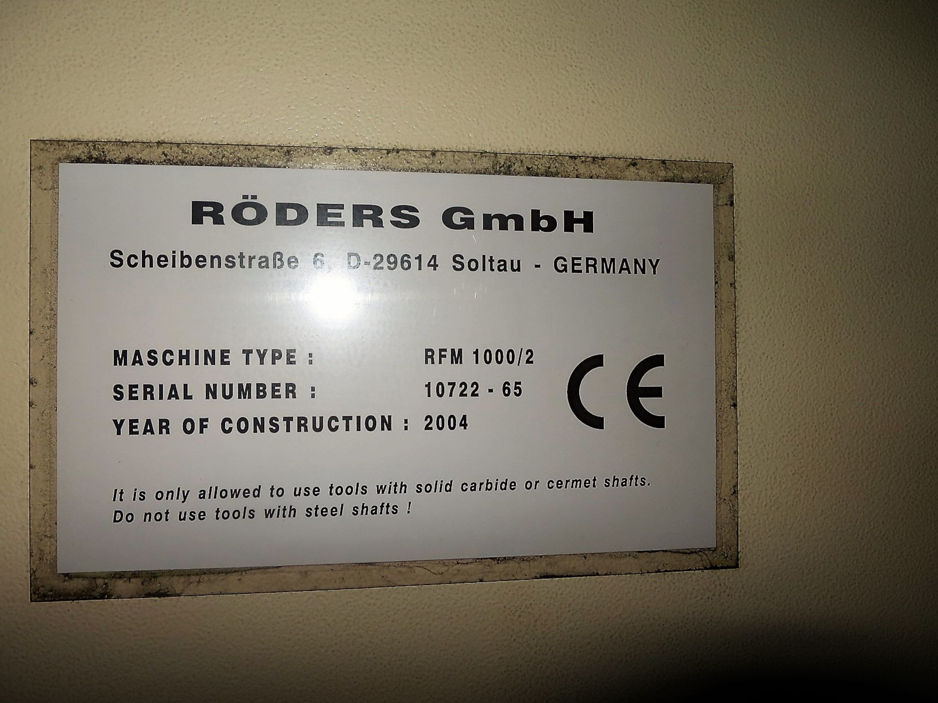 RODERS RFM 1000 HIGH SPEED 3-AXIS CNC VERTICAL MACHINING CENTER, S/N 10722-65, NEW 2004 - Image 11 of 16