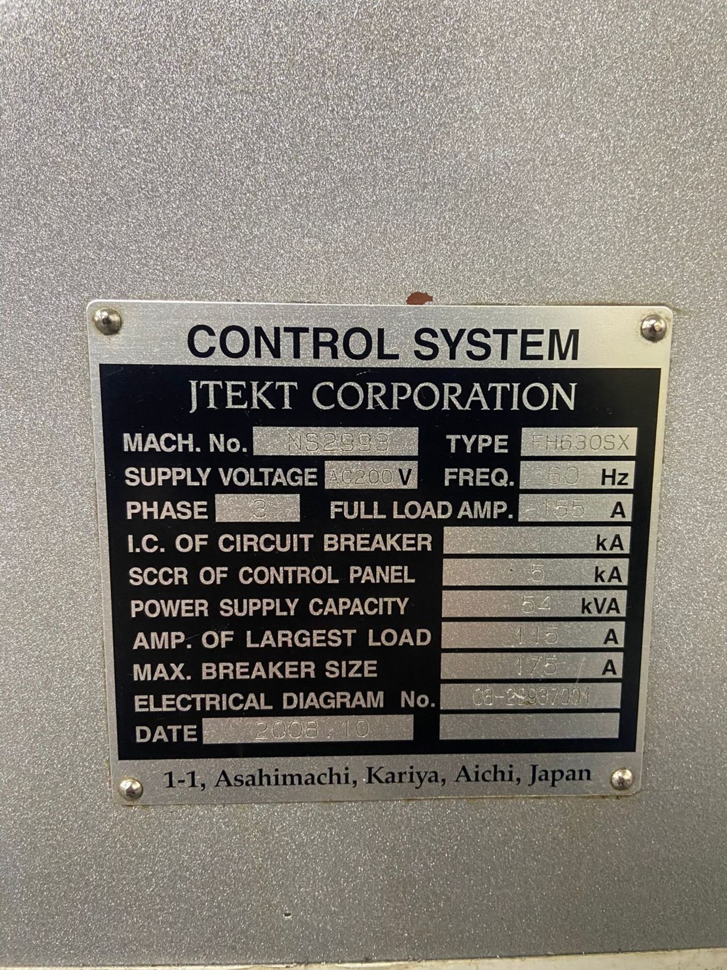 2008 TOYODA FH630SX CNC 4-AXIS HORIZONTAL MACHINING CENTER, S/N NS2993 - Image 20 of 21