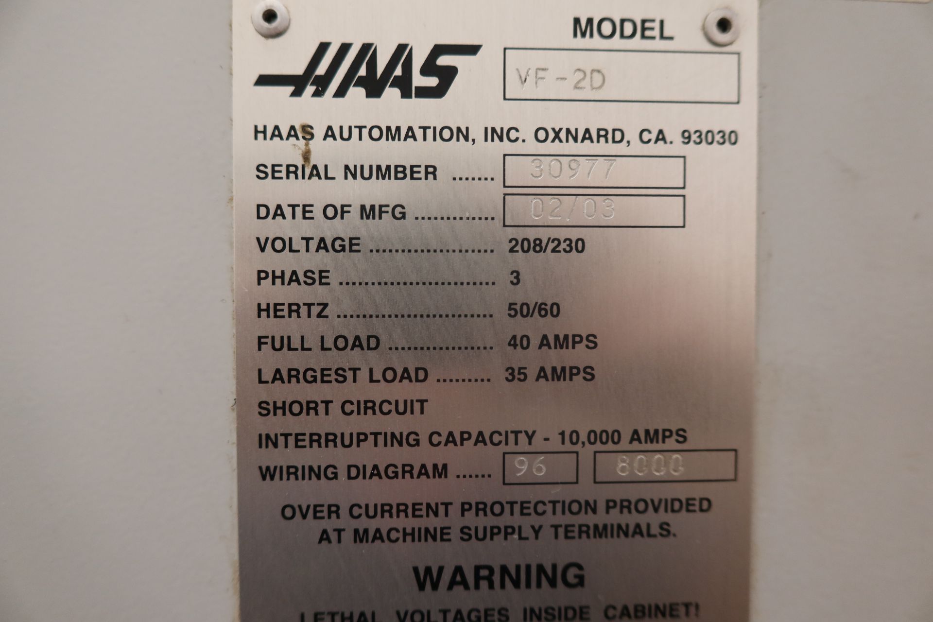 Haas VF-2D 5-Axis CNC Vertical Machining Center, SN 30977 - Image 10 of 10