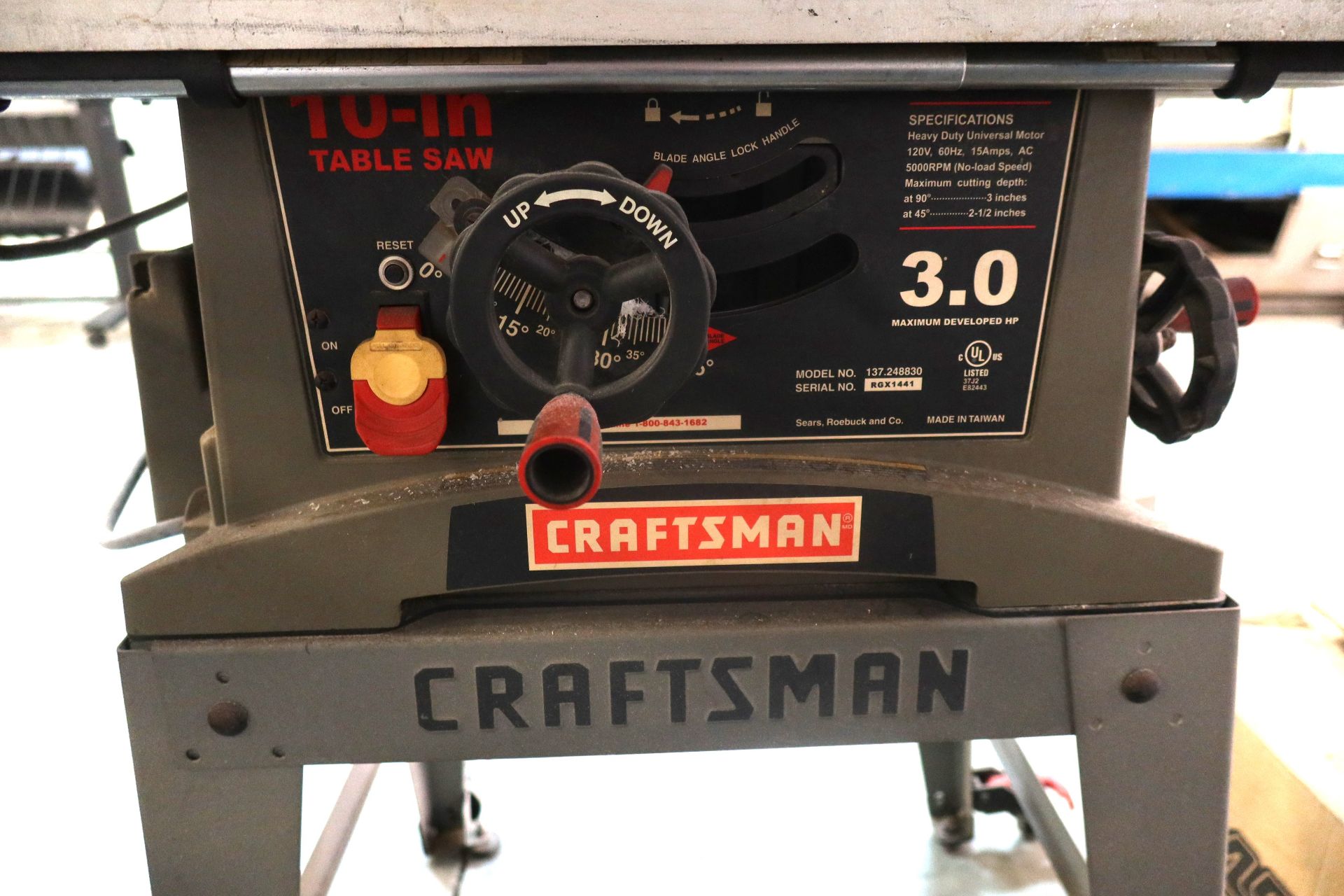 Craftsman 10" Table Saw, 3HP - Image 2 of 2