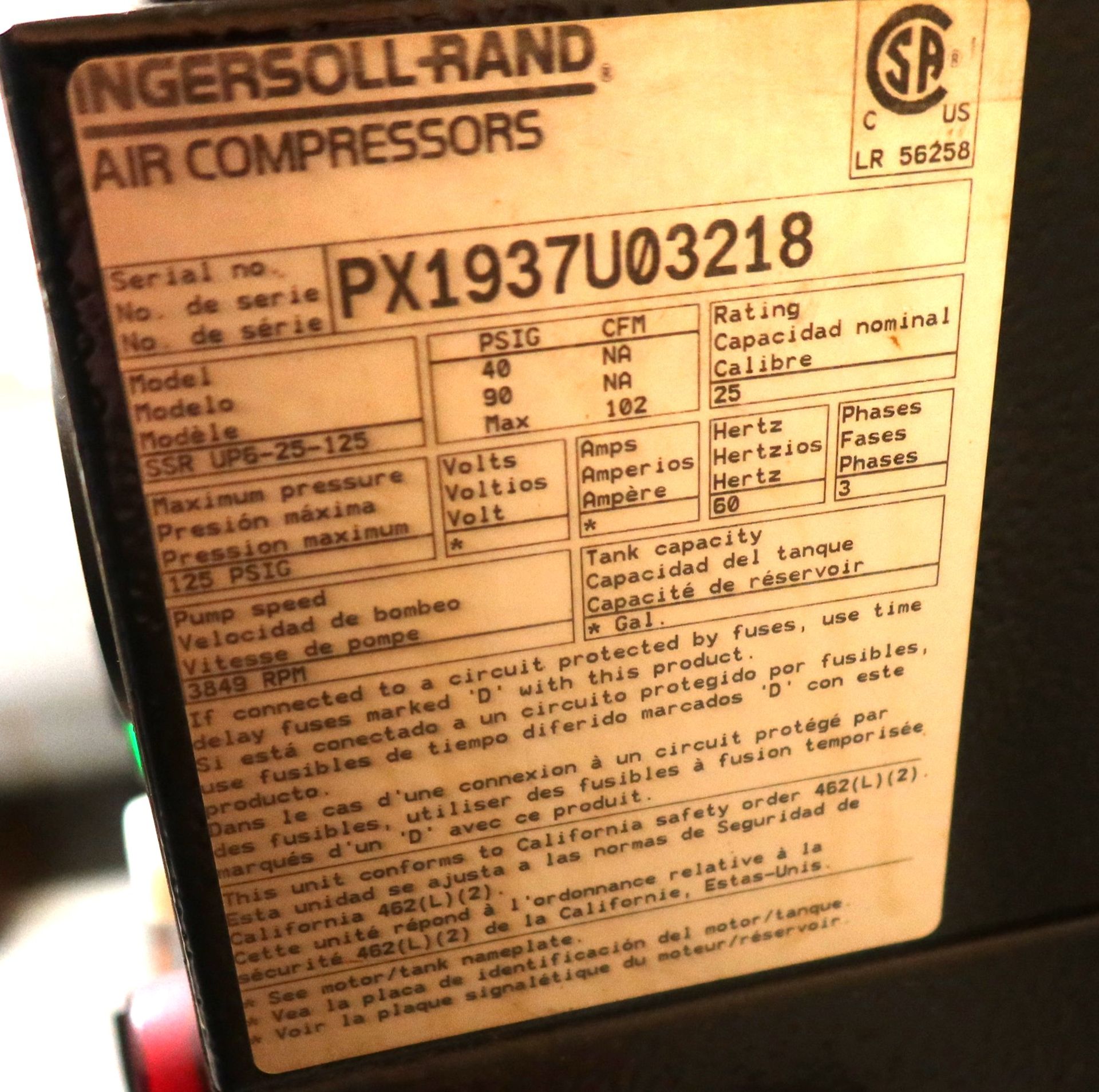 Ingersoll Rand 125psi Air Compressor - Image 3 of 4
