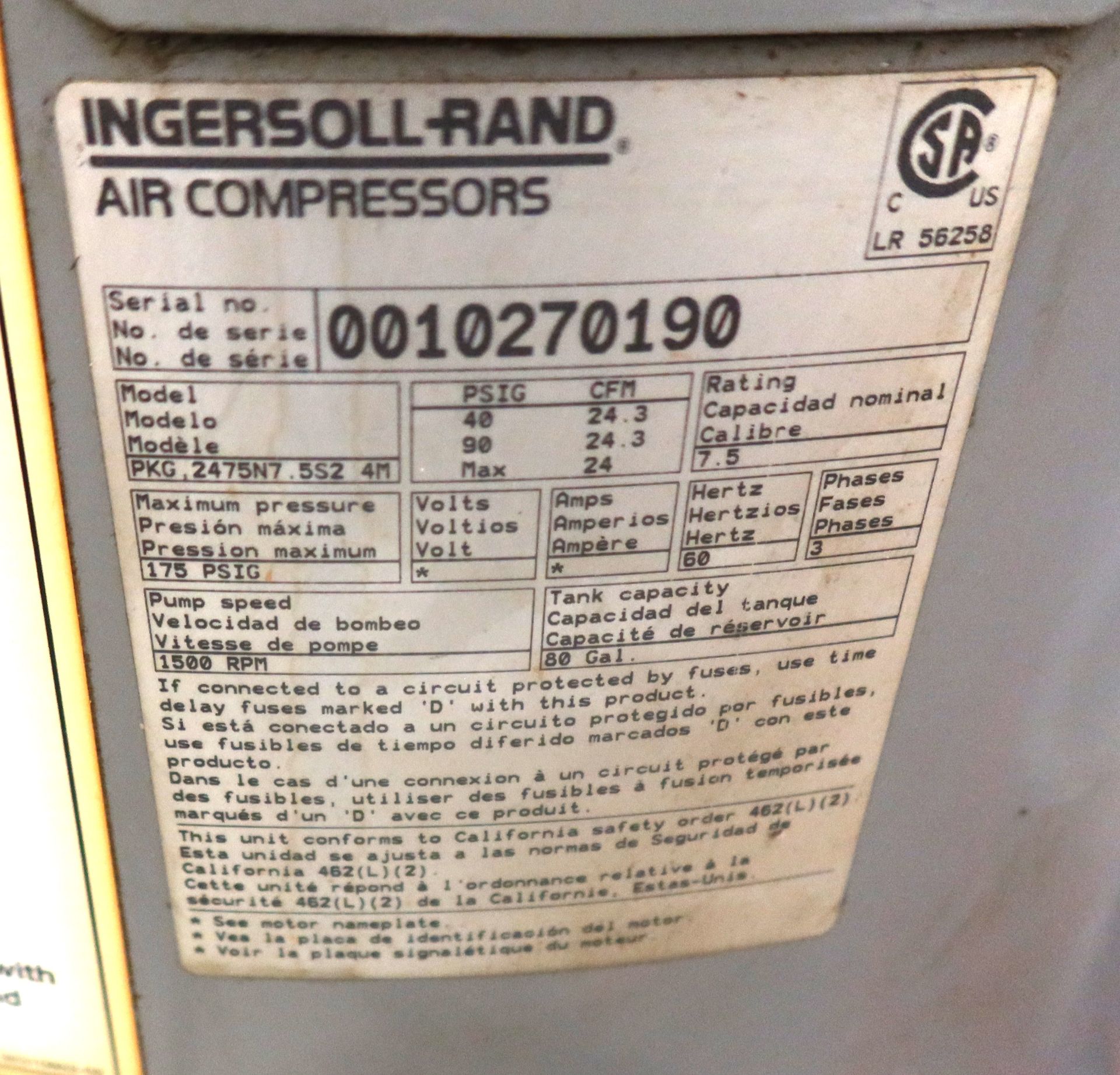 Ingersoll Rand 175psi Air Compressor Model T30 - Image 2 of 2