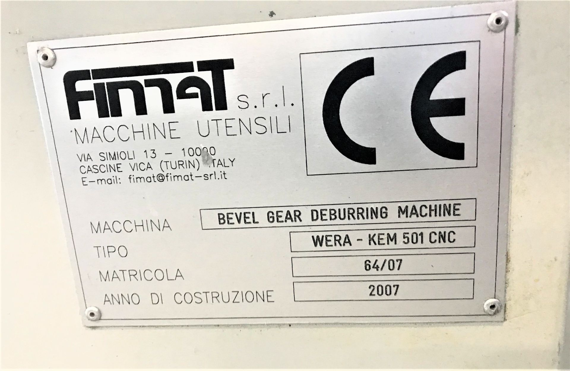 FIMAT WERA CNC 5-AXIS BEVEL GEAR DEBURRING MACHINE, S/N 64/07, NEW 2007 - Image 7 of 7