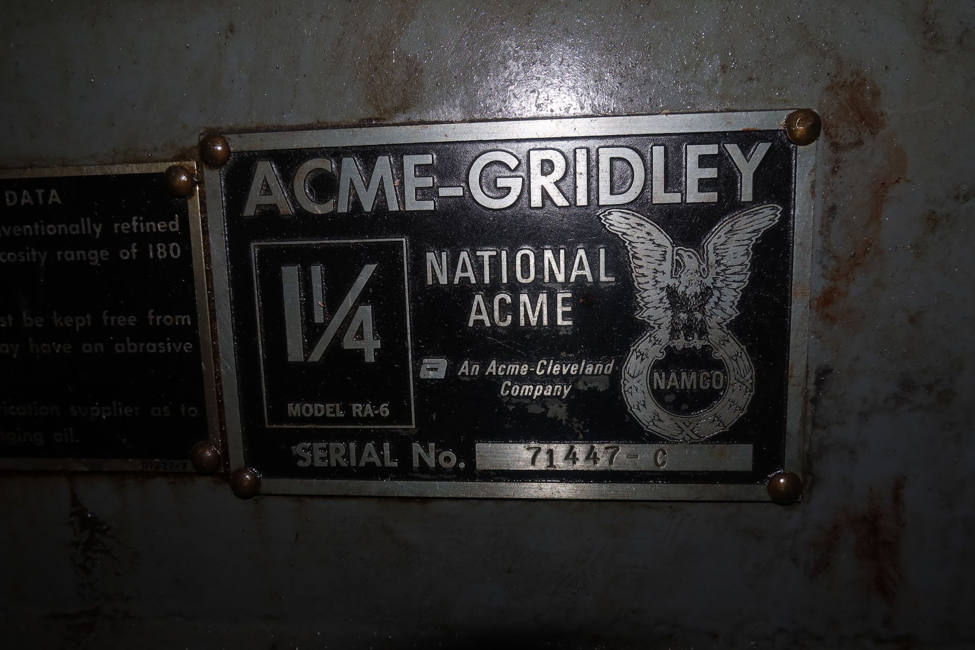 1-1/4" ACME GRIDLEY RA-6 6 SPINDLE AUTOMATIC BAR (SCREW) MACHINE, S/N 71447-C, NEW 1981 - Image 7 of 7