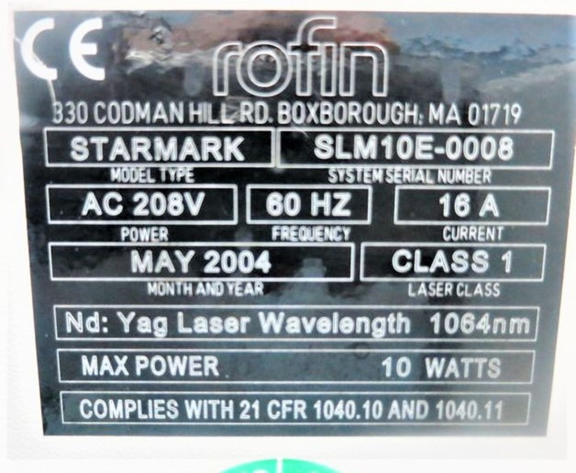 Rofin Starmark SLM 10E Fully Programmable CNC Laser Marking System W/Rotary Table - Image 6 of 13