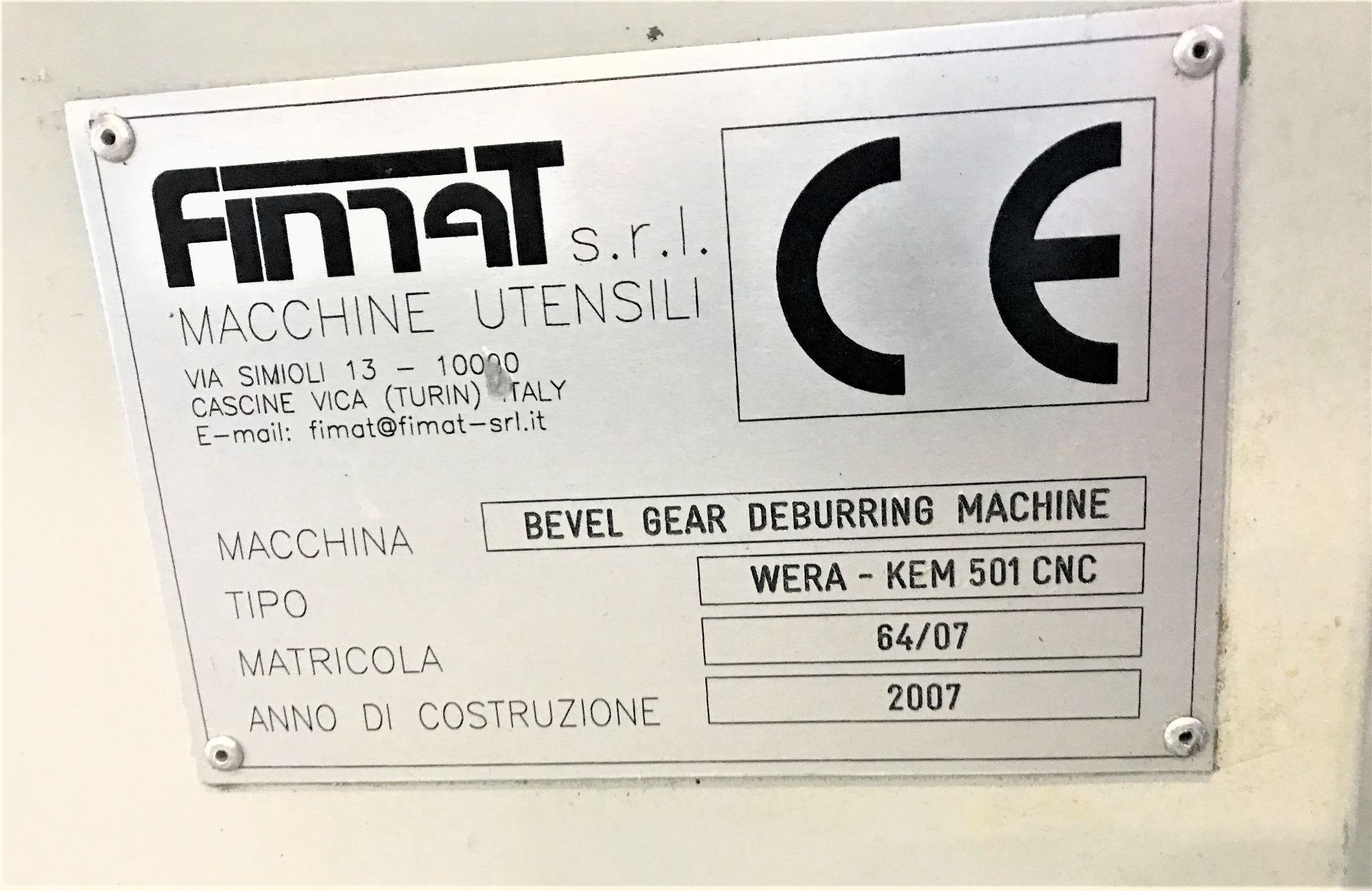 Fimat Wera CNC 5-Axis Bevel Gear Deburring Machine, S/N 64/07, New 2007 - Image 7 of 7