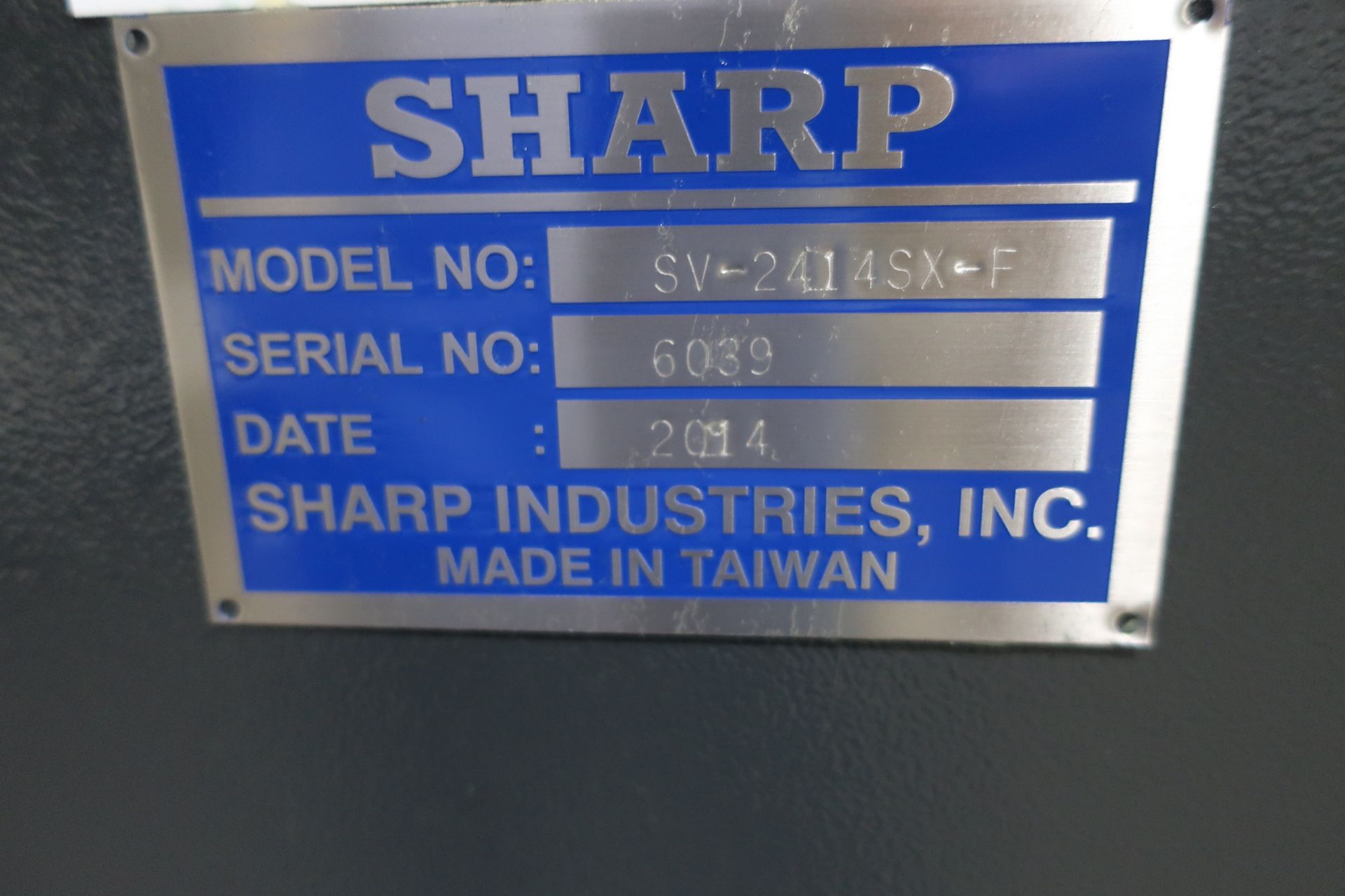 Sharp Model SV-2414SX-F CNC 3-Axis Vertical Machining Center, S/N 6039, New 2014, - Image 10 of 12