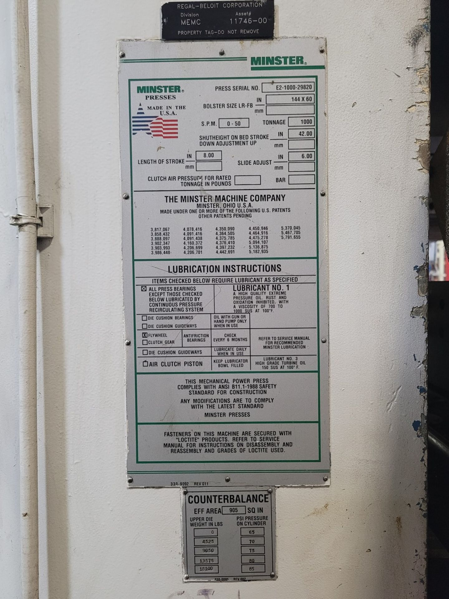 2000 Minster E2-1000-144 1000-Ton Straight Side Press with Minster Bolster Transfer System - Image 15 of 20