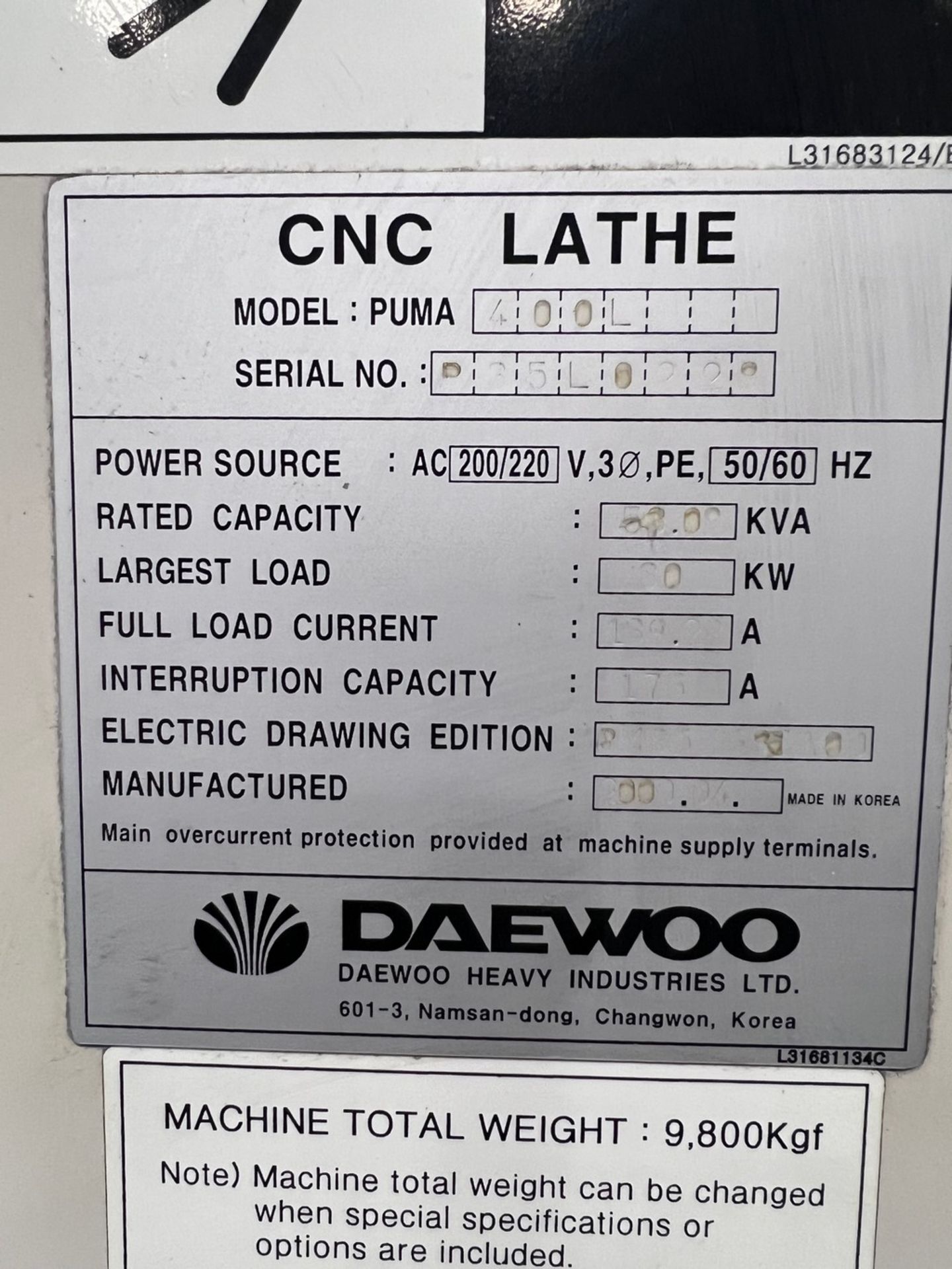Daewoo 400L CNC Turning Center - Image 6 of 6