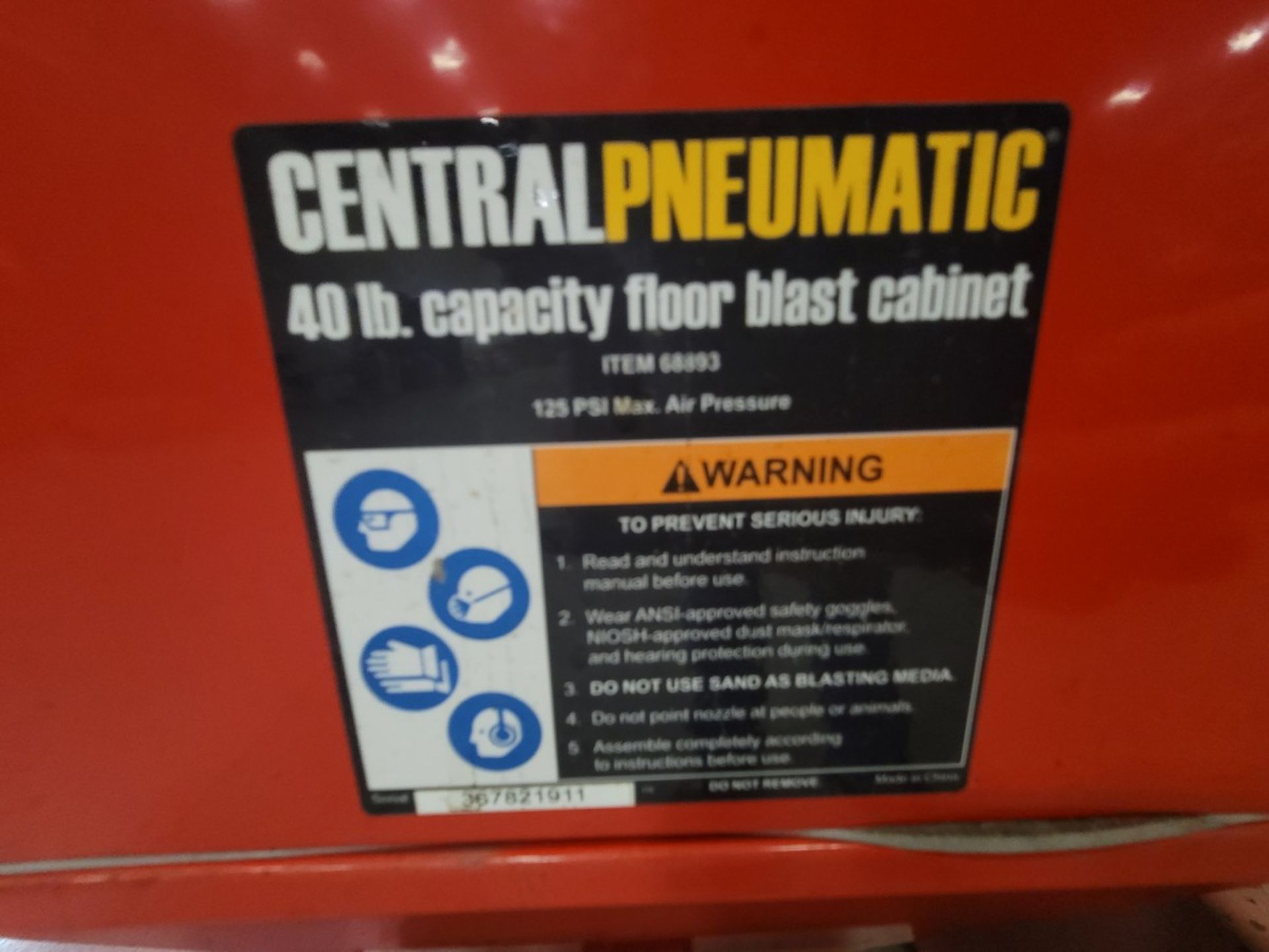 Central Pneumatic 40 Lb. Capacity Floor Blast Cabinet - Image 2 of 2