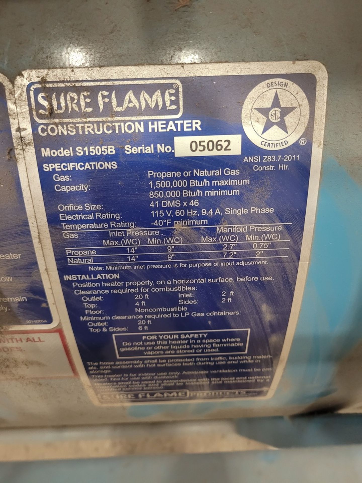 Sure Flame S1505B 1,500,000 BTU Construction Heater - Image 3 of 3