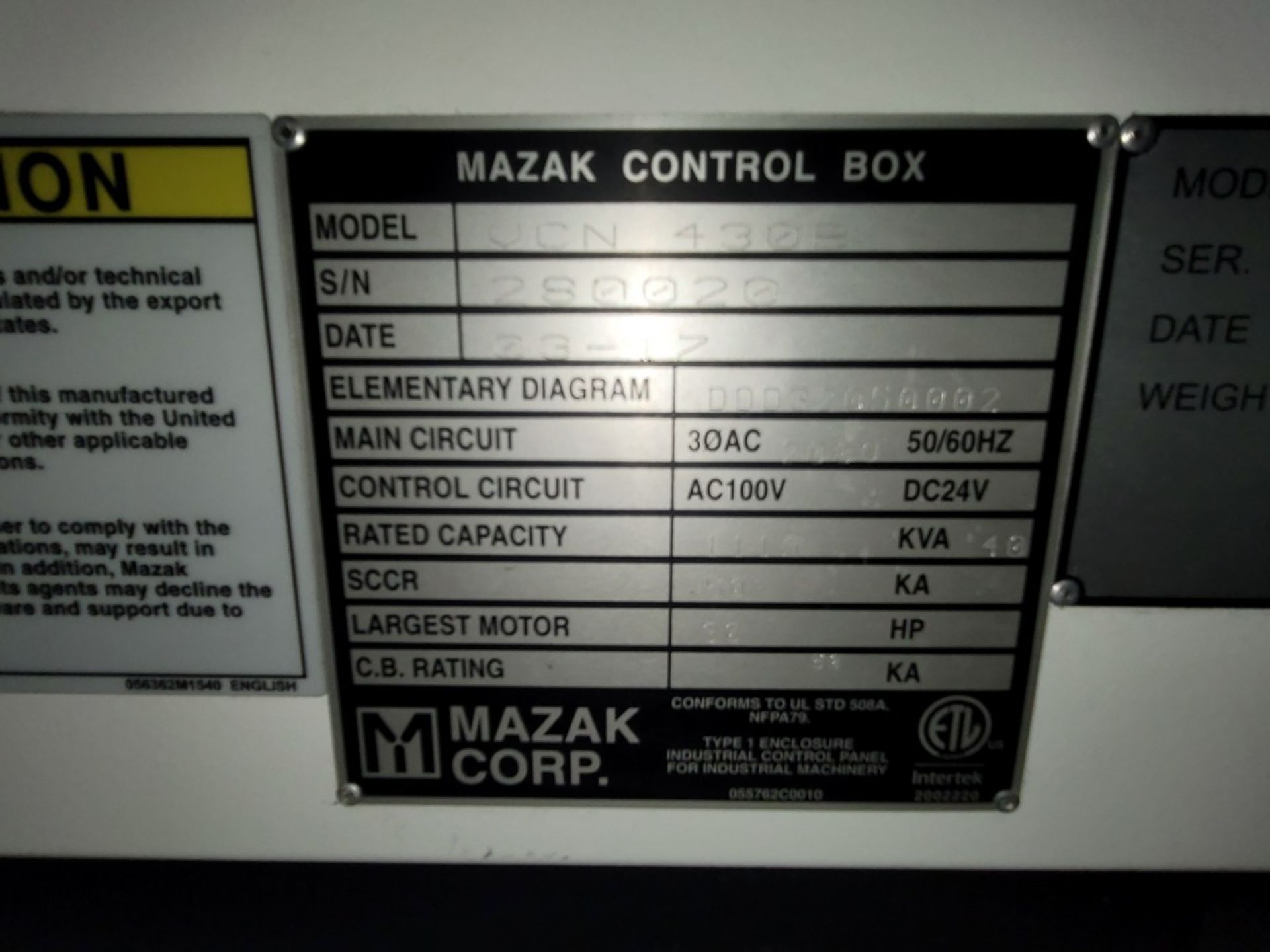 Mazak VCN-430B CNC Vertical Machining Center - Image 12 of 13