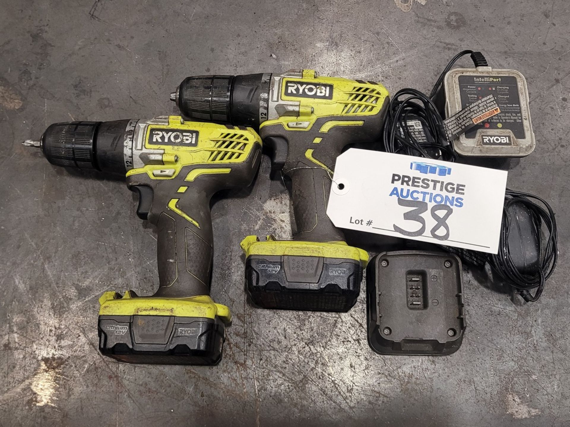 (2) Ryobi HJP003 12V Cordless 3/8" Drive VSR Drills with Battery Chargers