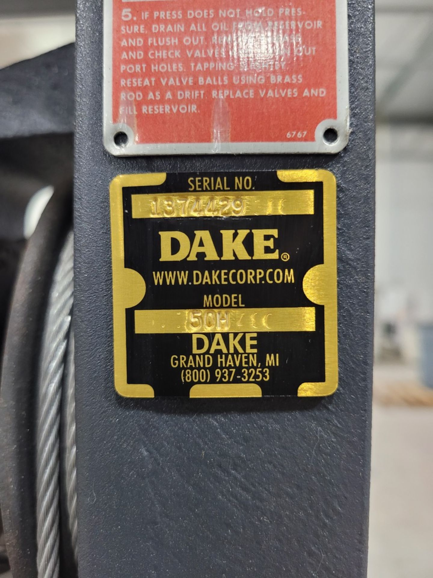 Dake 50H 50-Ton H-Frame Hydraulic Shop Press - Image 3 of 3