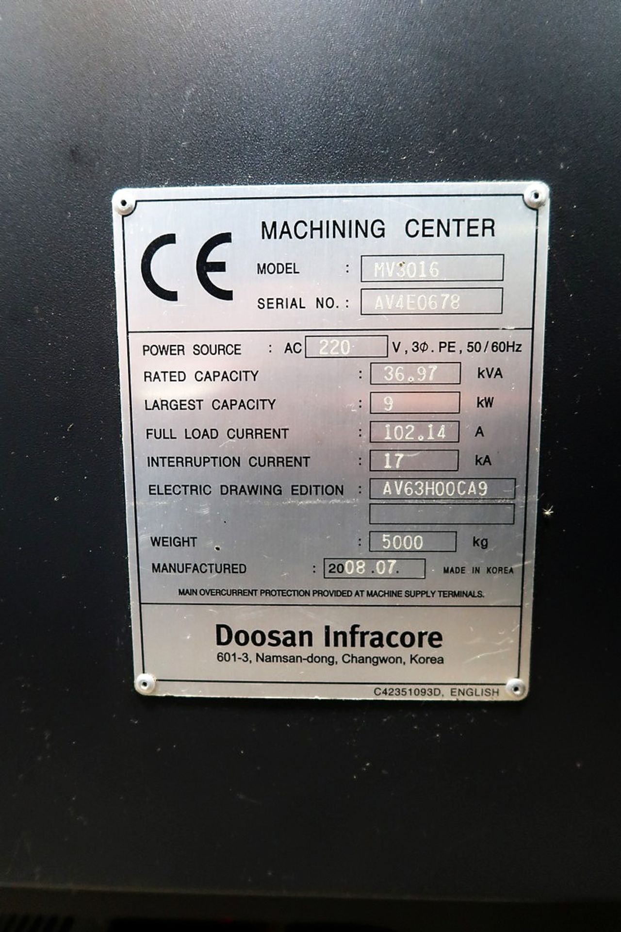 2008 Doosan MV3016 4-Axis CNC Vertical Machining Center - Image 12 of 12