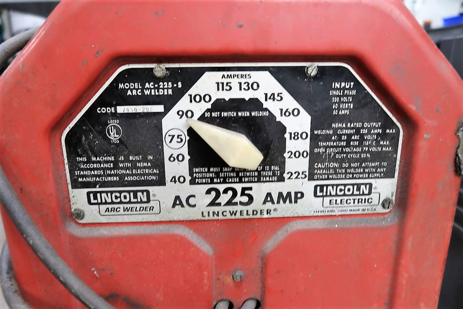 Lincoln Electric Model AC-225-S 225 Amp Arc Welder - Image 2 of 2