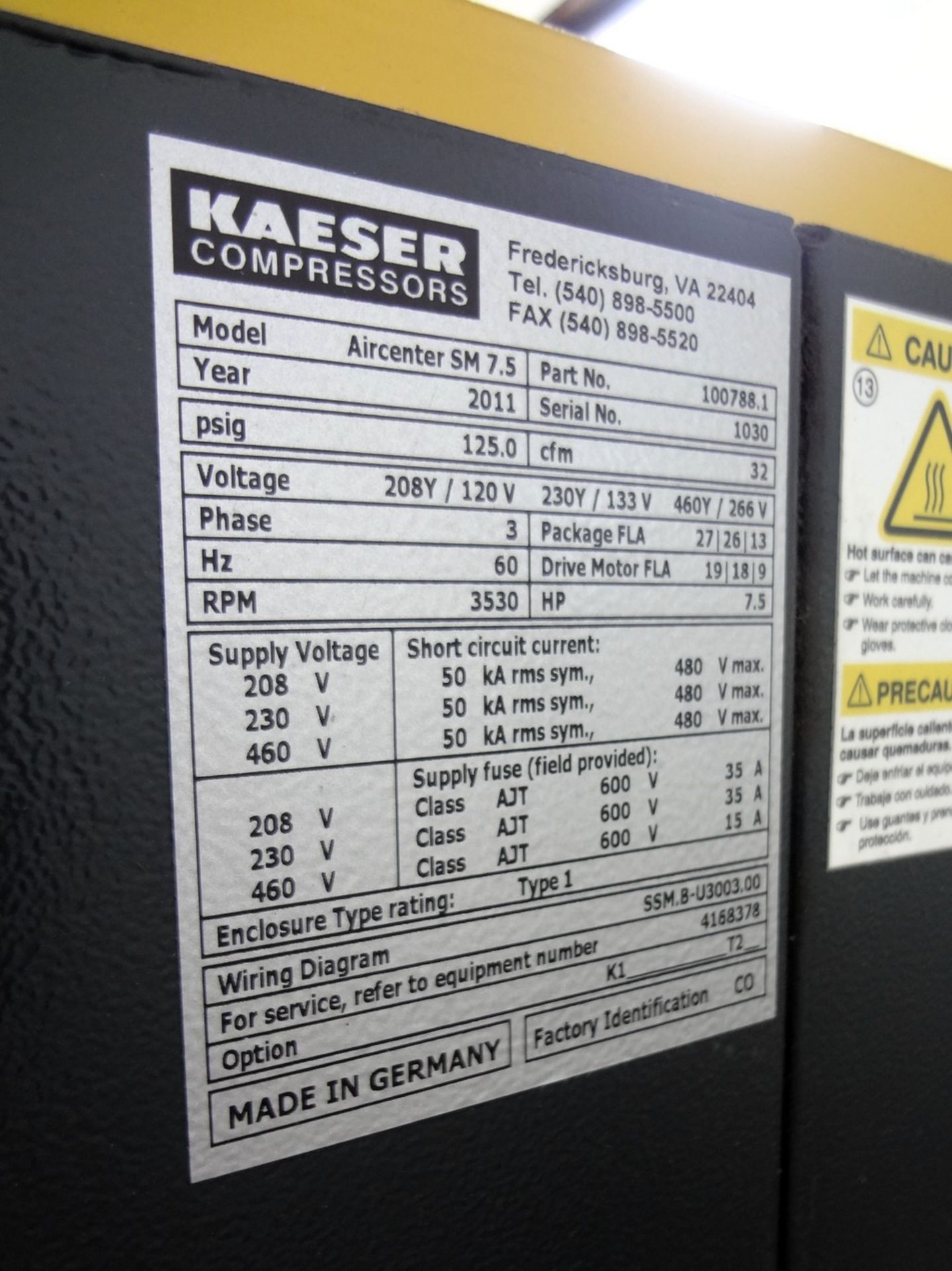 Kaeser Aircenter SM 7.5 Rotary Screw Tank Mounted Air Compressor - Image 4 of 5