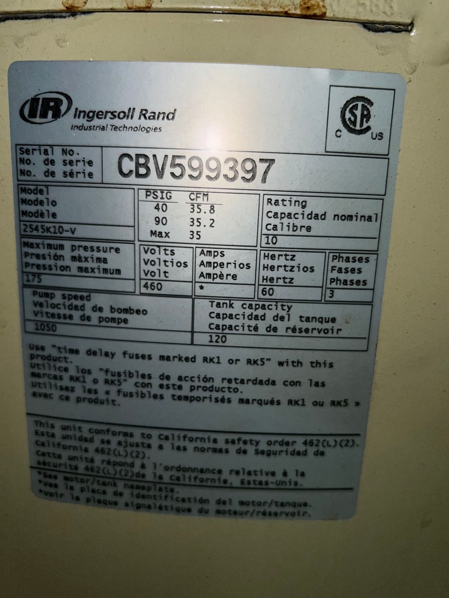 Ingersoll-Rand 2545 Air Compressor - Image 5 of 9