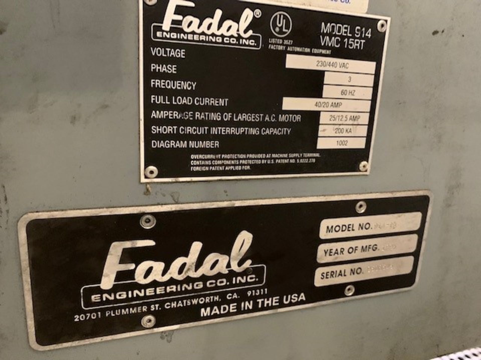 1995 FADAL VMC15 VERTICAL MACHINING CENTER, S/N 9508545, MDL. 914-15, CNC 88HS CONTROL, SPDL. SPEED - Image 12 of 12