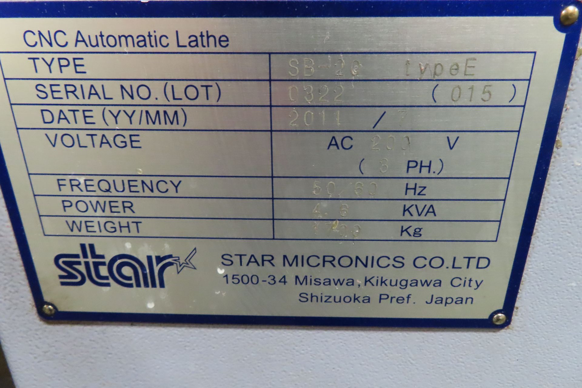 2011 STAR SB-20E 7-AXIS CNC SWISS TYPE AUTOMATIC LATHE, S/N 0322, FANUC Oi-TD CONTROL, MAX MACHINING - Image 14 of 20