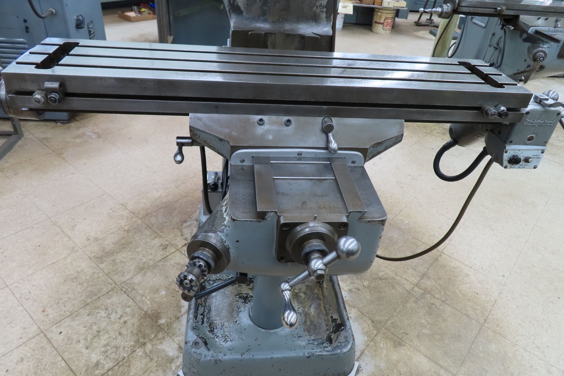 BRIDGEPORT J-HEAD VERTICAL MILL, S/N 12BR149953, 3/4 HP, 9 X 42 IN. POWER FEED TABLE - Image 3 of 8