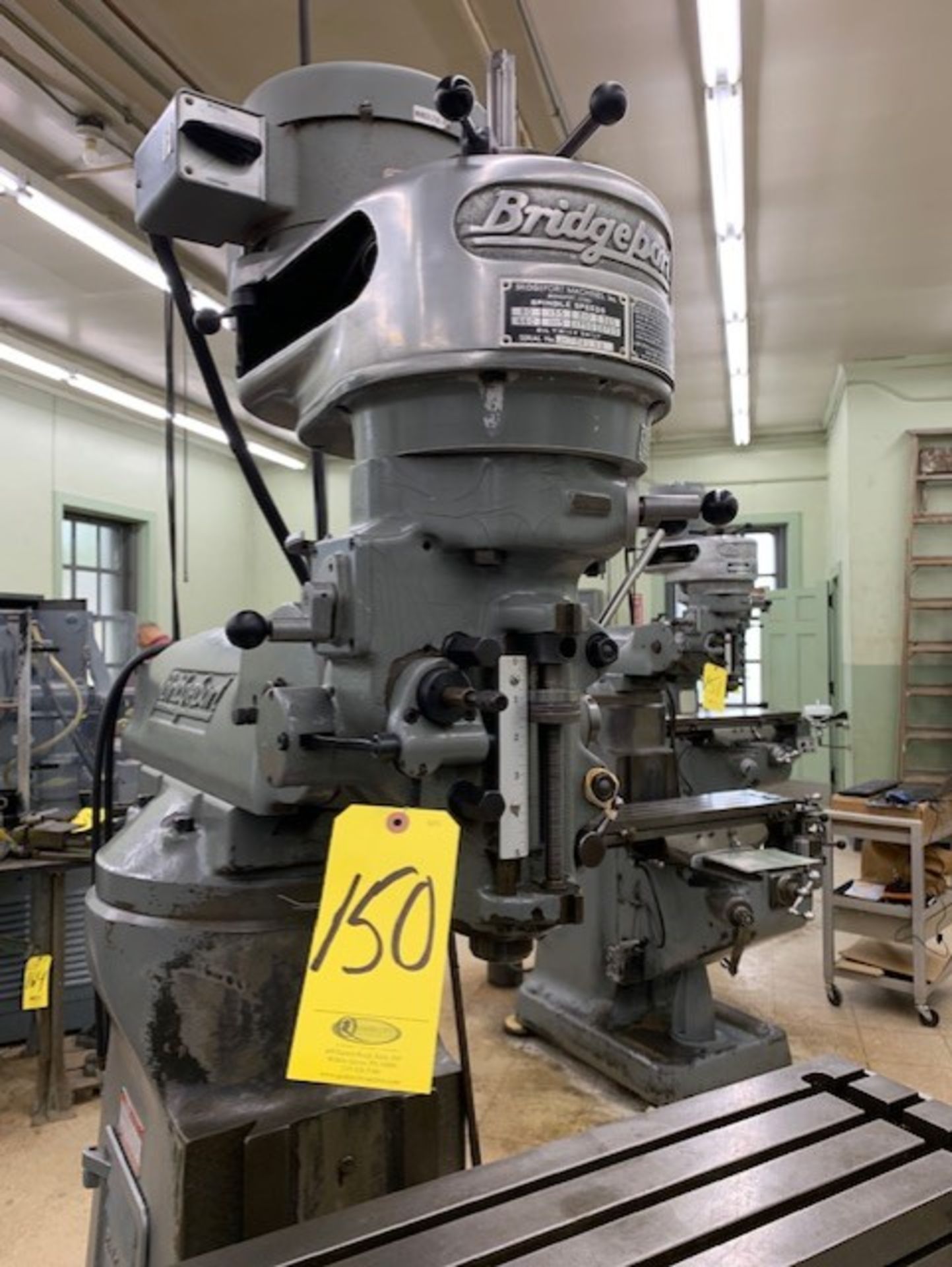 BRIDGEPORT J-HEAD VERTICAL MILL, S/N 12BR149953, 3/4 HP, 9 X 42 IN. POWER FEED TABLE - Image 2 of 8