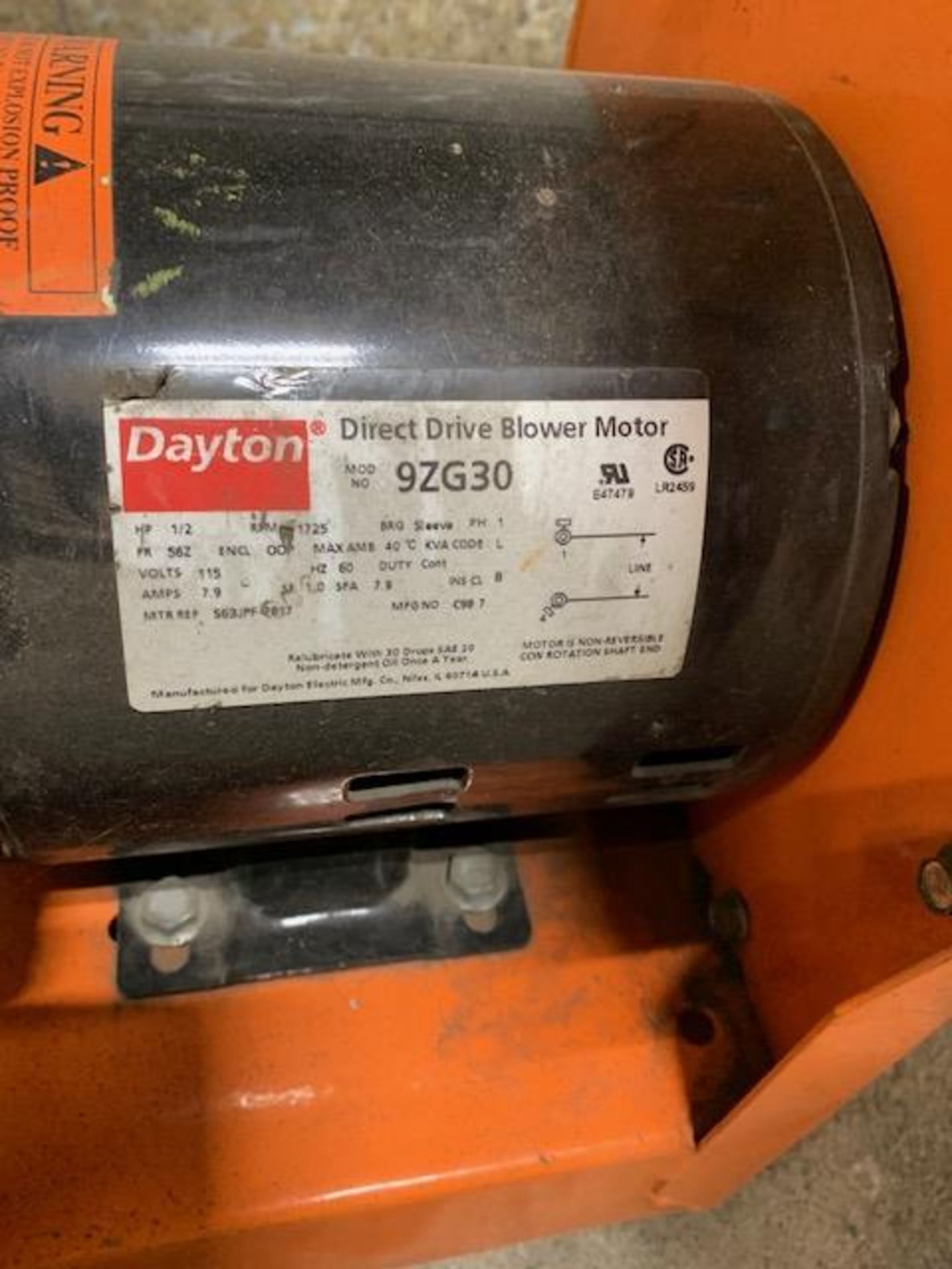 AIR SYSTEMS SVB-E8EC HIGH OUTPUT BLOWER, 1/2 HP, DAYTON DIRECT DRIVE MOTOR, 1390 CFM - Image 2 of 4